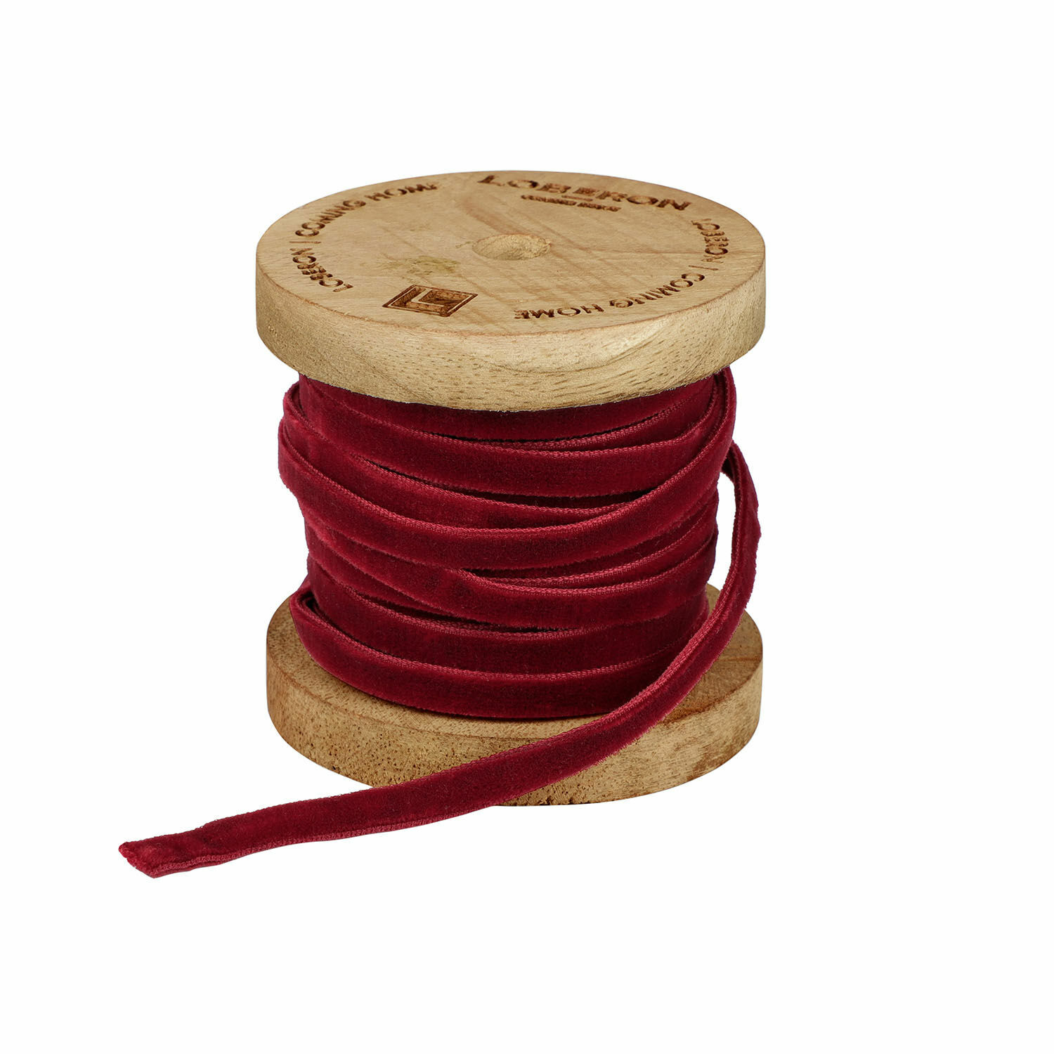 Nastro di velluto Olessa Nastro di velluto rosso avvolto su rocchetto di legno per decorazioni e fai-da-te