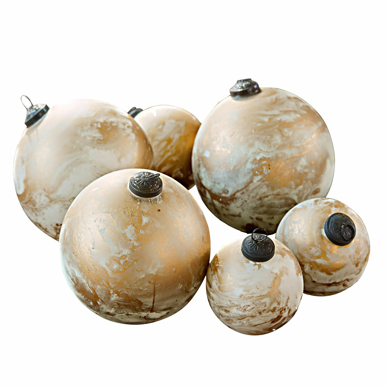 Set di 6 palline di Natale Nymeria Set di sei palline di Natale decorative con motivo marmorizzato beige e dorato
