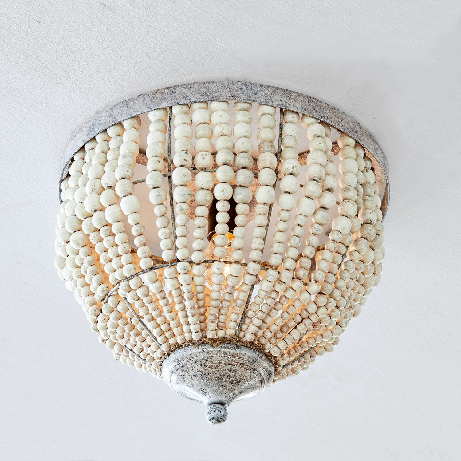 Plafoniera Antereen Lampada da soffitto con perline di legno bianche e metallo in stile vintage per decorazione interna