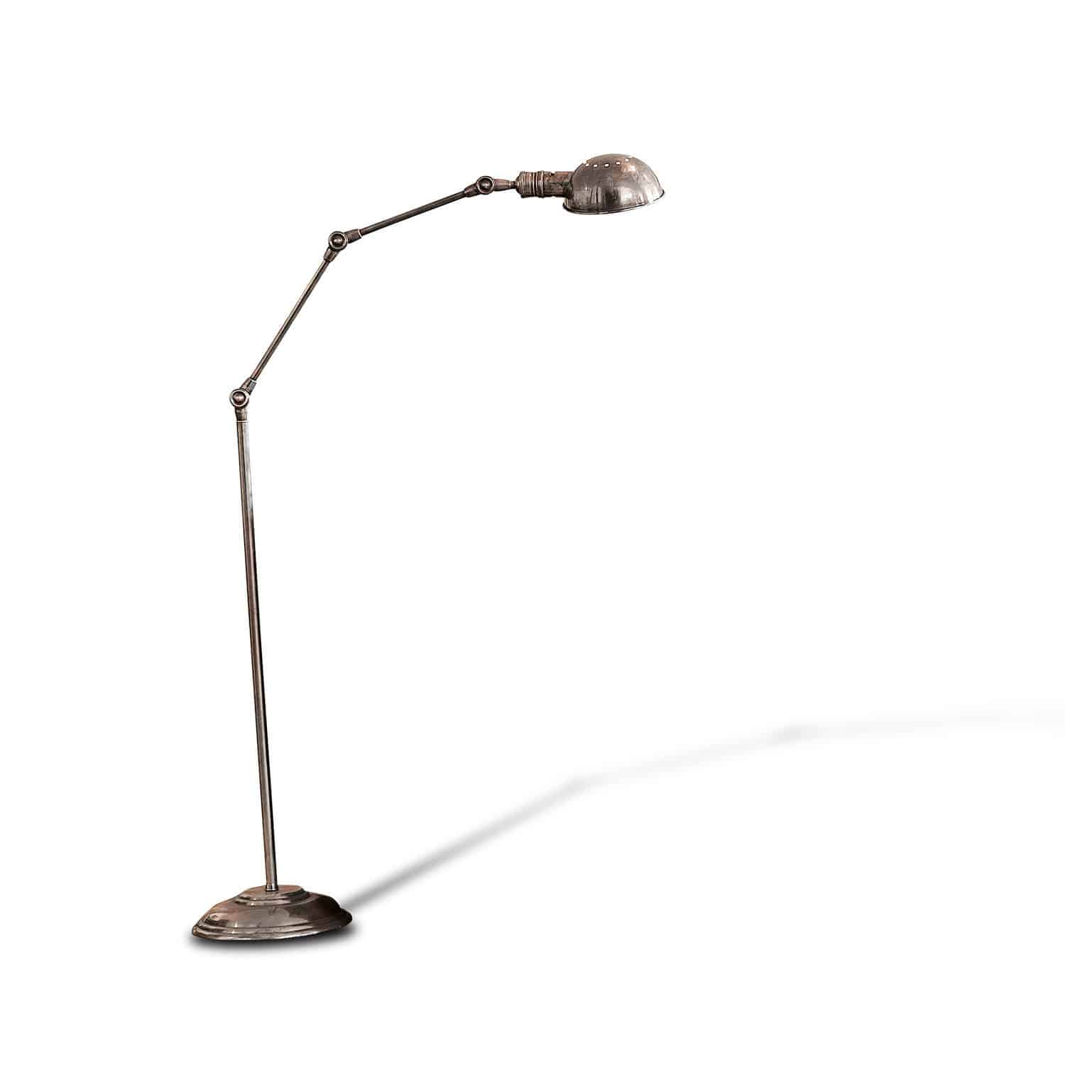 Lampada a stelo Tulsa Lampada da terra regolabile in metallo color argento patinato per illuminazione interna