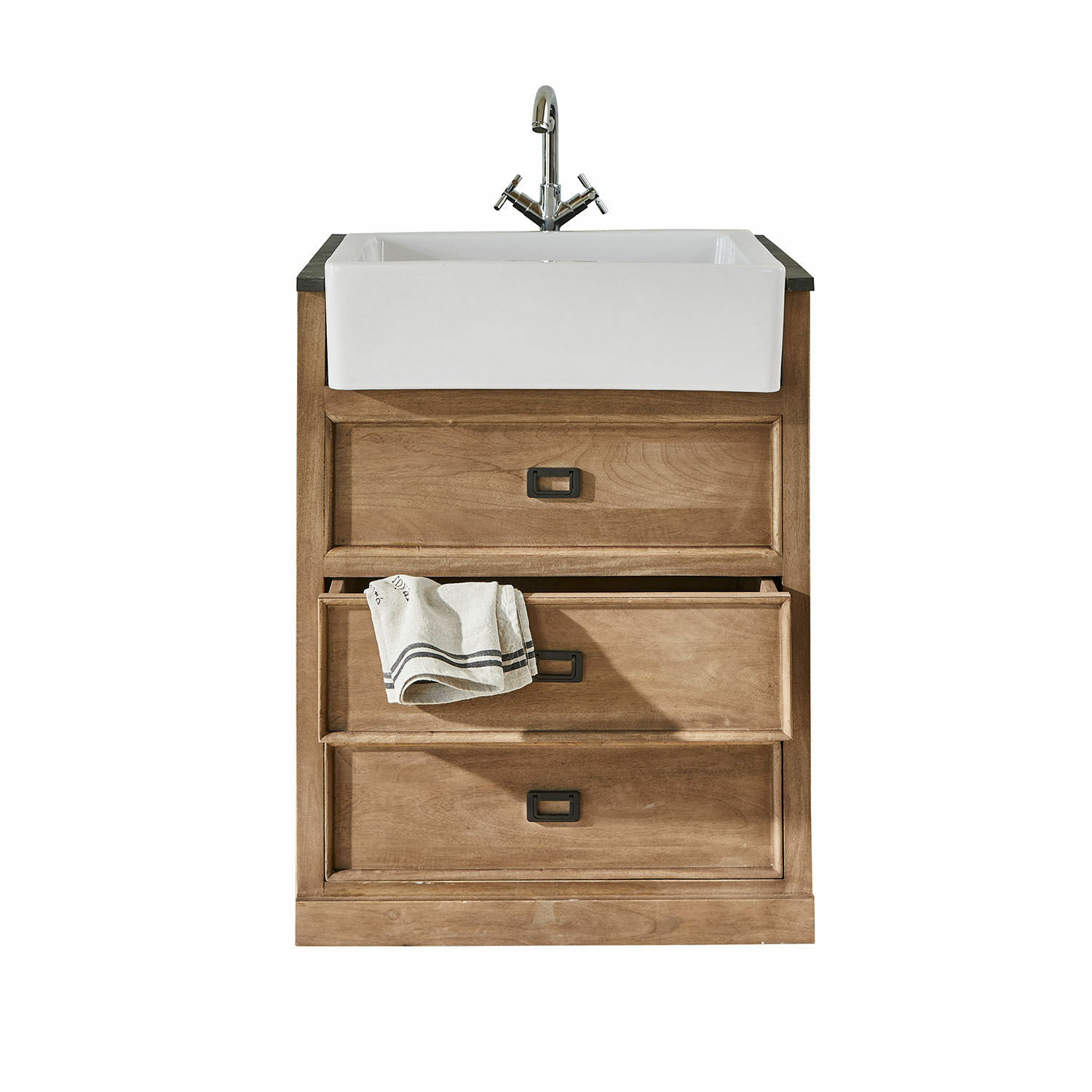 Mobile con lavello Montégut Mobile bagno in legno con lavabo in ceramica bianca e rubinetto metallico, colore naturale del legno