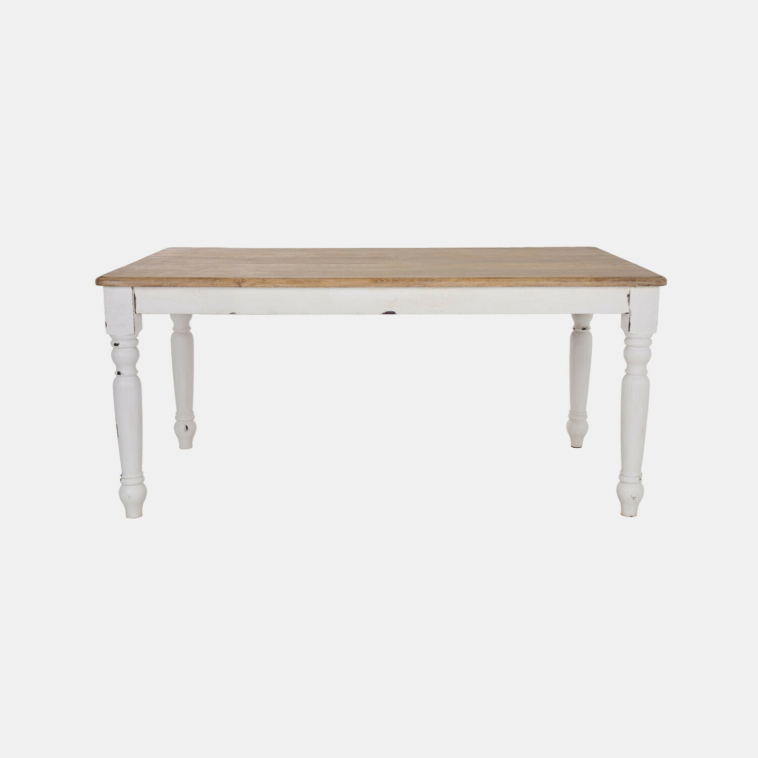 marrone/bianco antico Tavolo Lisan in legno marrone e bianco antico con gambe tornite, stile rustico per sala da pranzo