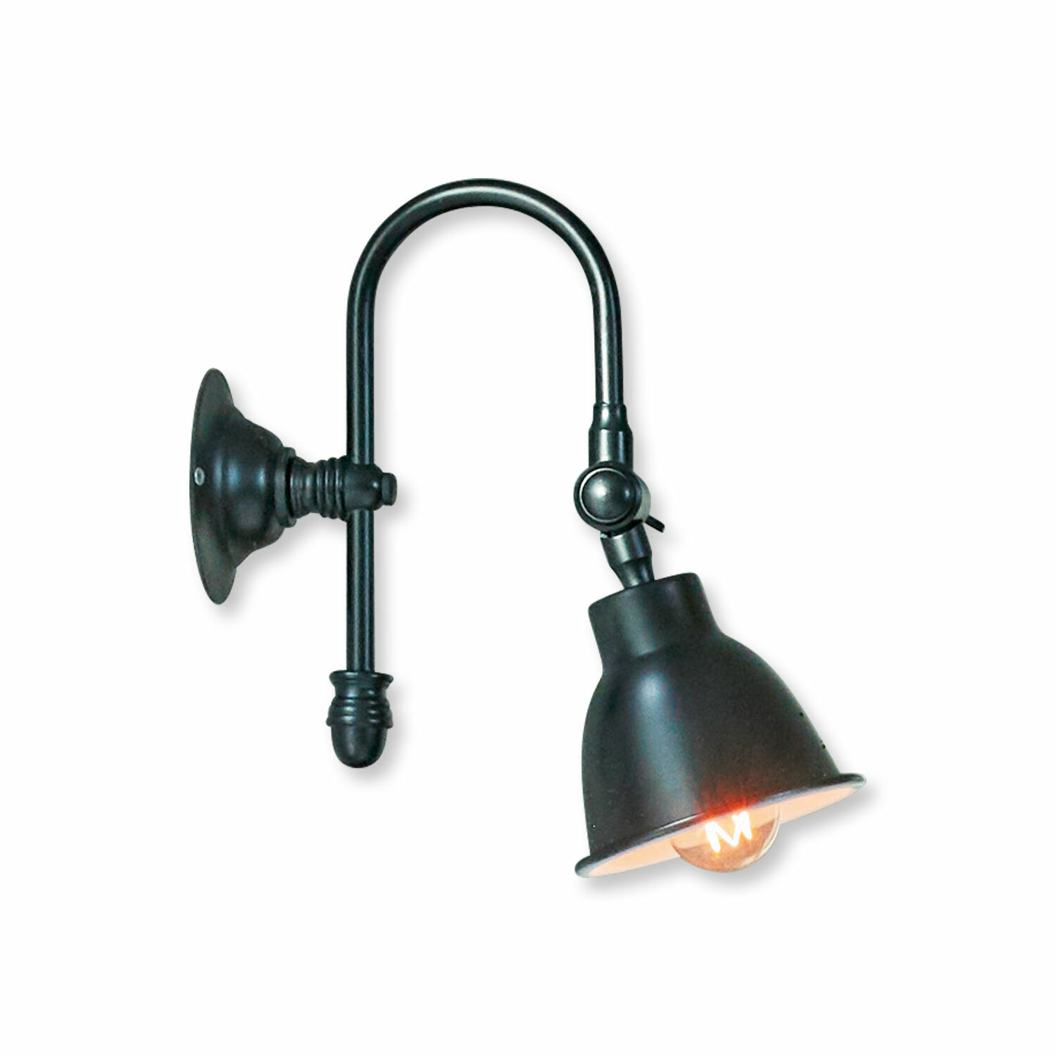 nero Lampada da parete Gemma nera in metallo con paralume regolabile e lampadina LED visibile