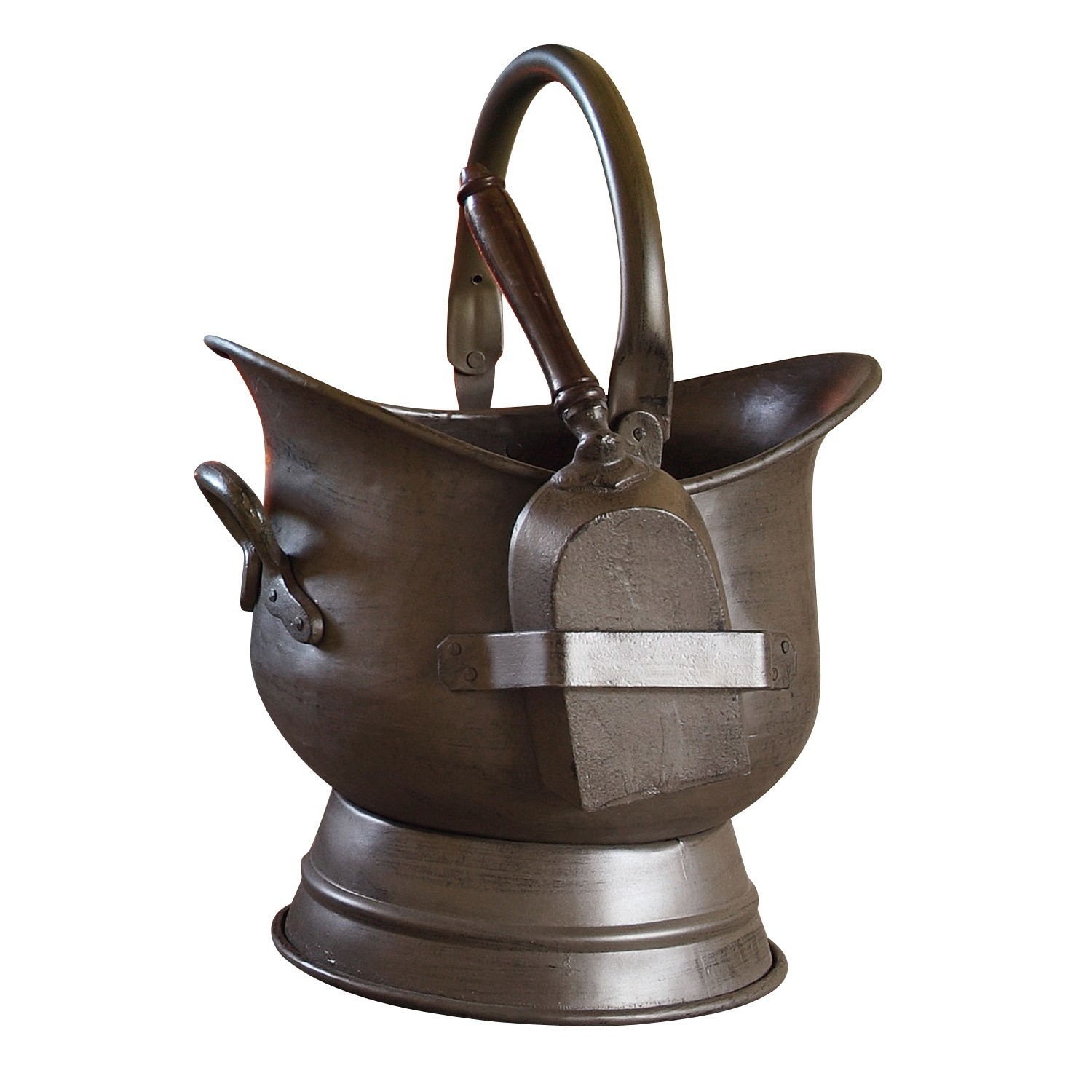 Secchio portacenere Derry Calderone in ottone metallico grigio scuro con manico e paletta, decorazione d'interni