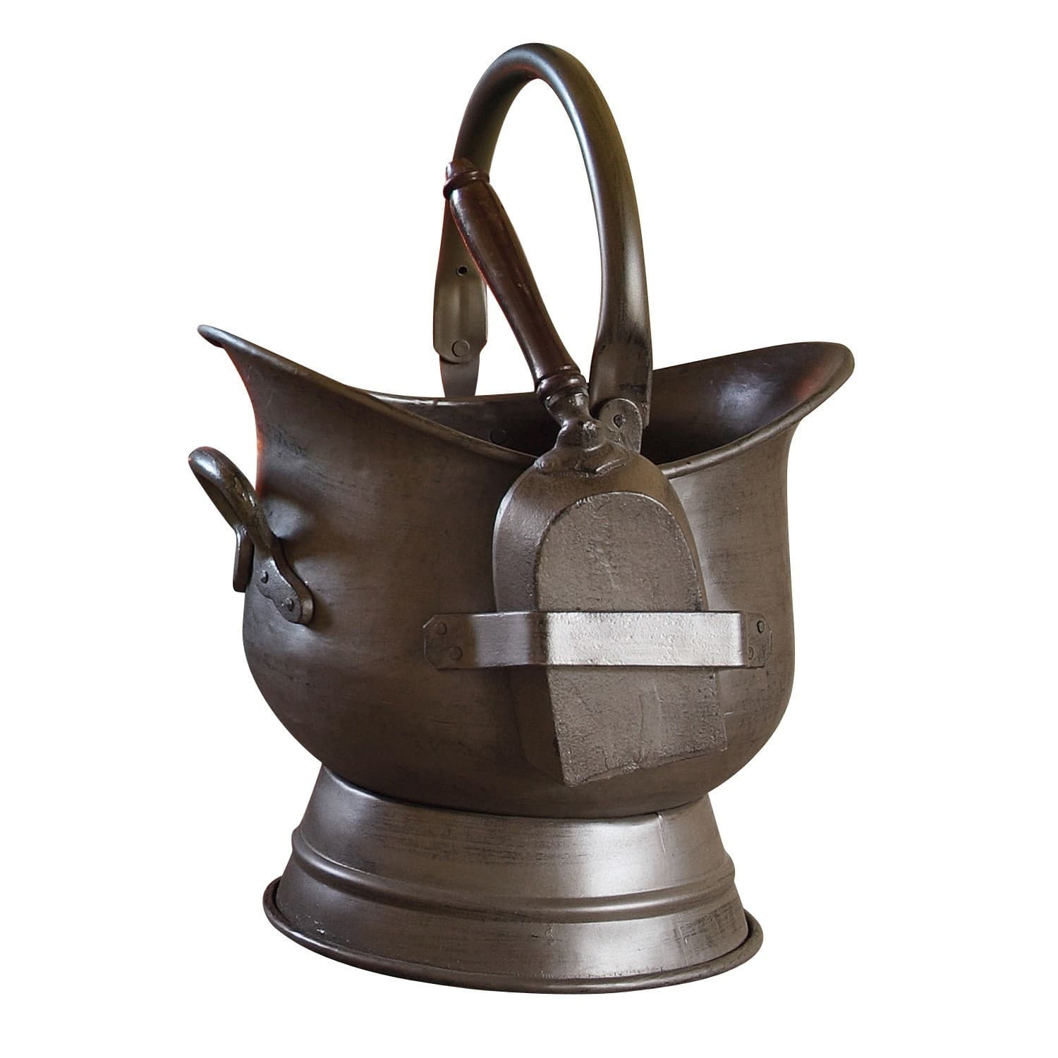 Secchio portacenere Derry Calderone in ottone metallico grigio scuro con manico e paletta, decorazione d'interni