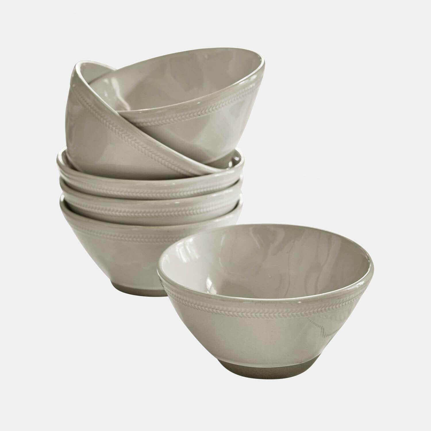 Set di 6 ciotole Norrvik Set di sei ciotole in ceramica color crema con delicato motivo sul bordo, perfette per servire zuppe