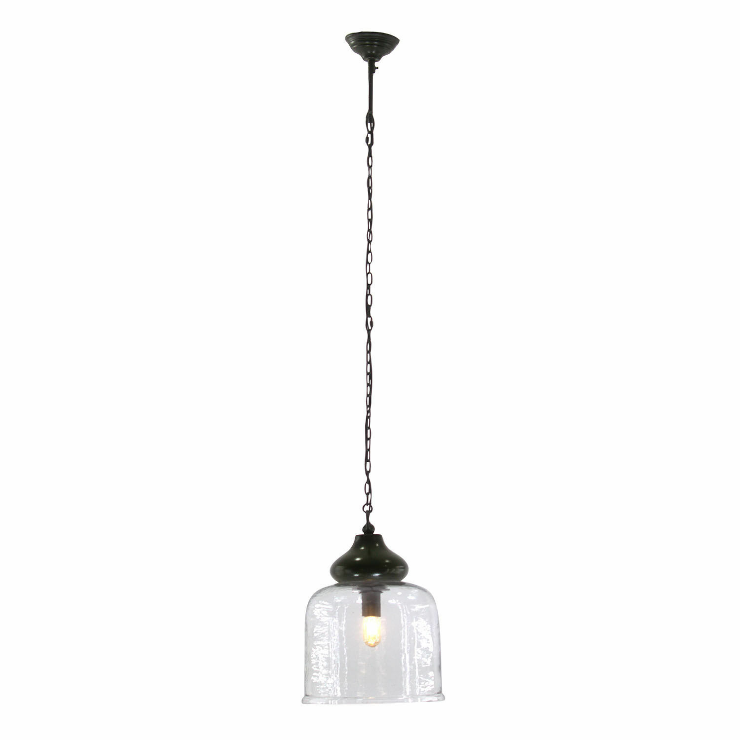 Lampada a sospensione Walderton Lampada a sospensione in vetro con supporto in metallo nero e catena, illuminazione moderna per interni