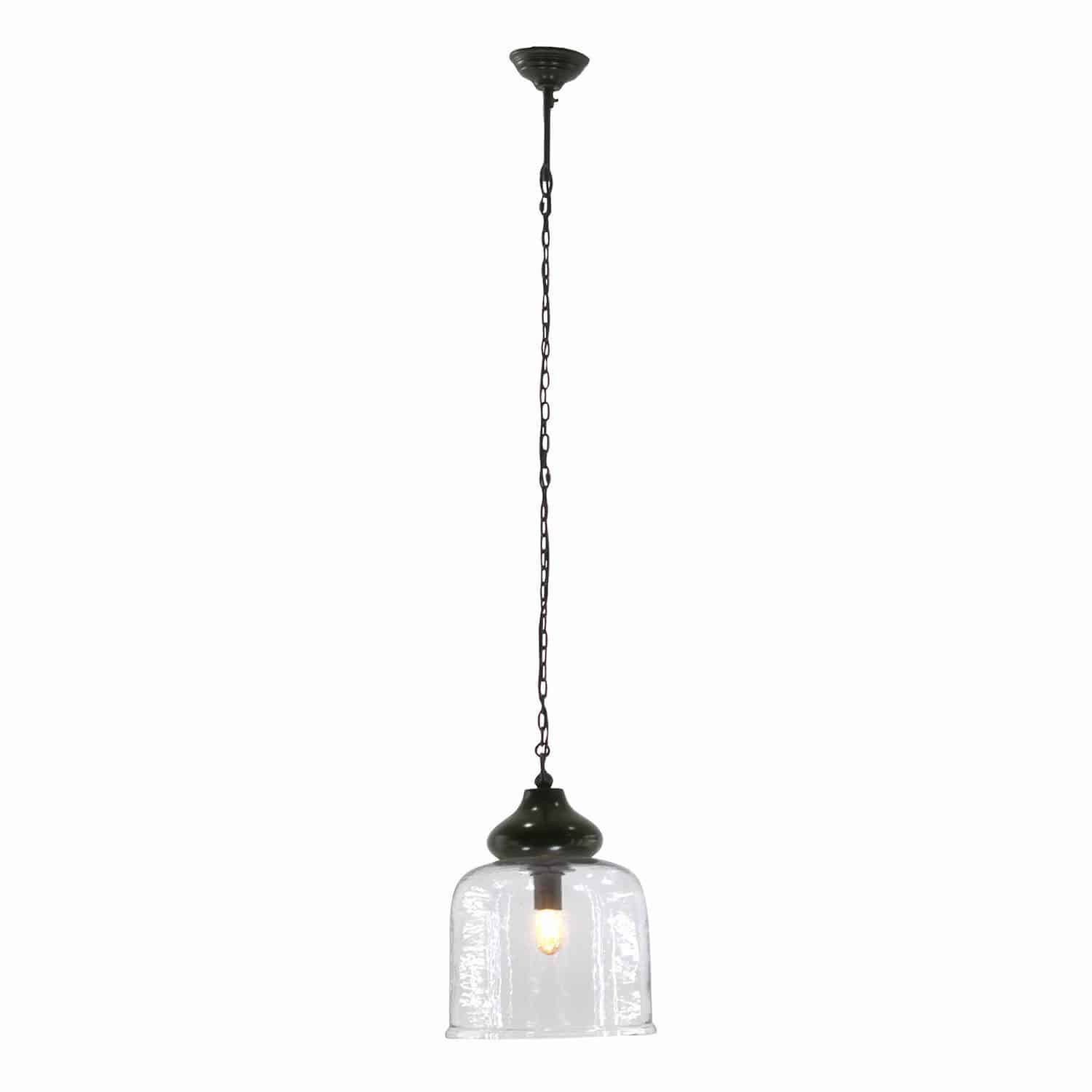 Lampada a sospensione Walderton Lampada a sospensione in vetro con supporto in metallo nero e catena, illuminazione moderna per interni