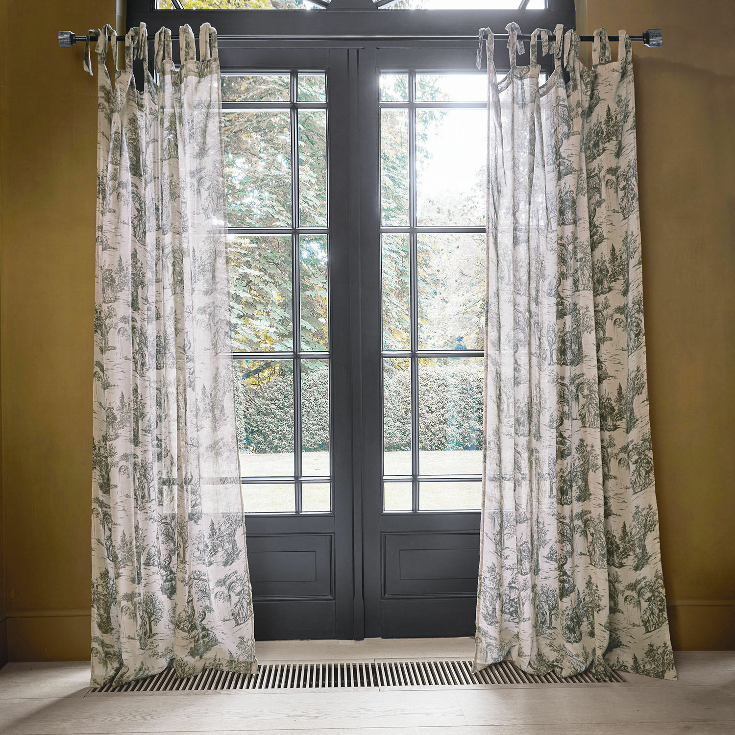 Tenda Dedwen Tende in cotone bianco con motivo verde, tende decorative con design naturale per soggiorno