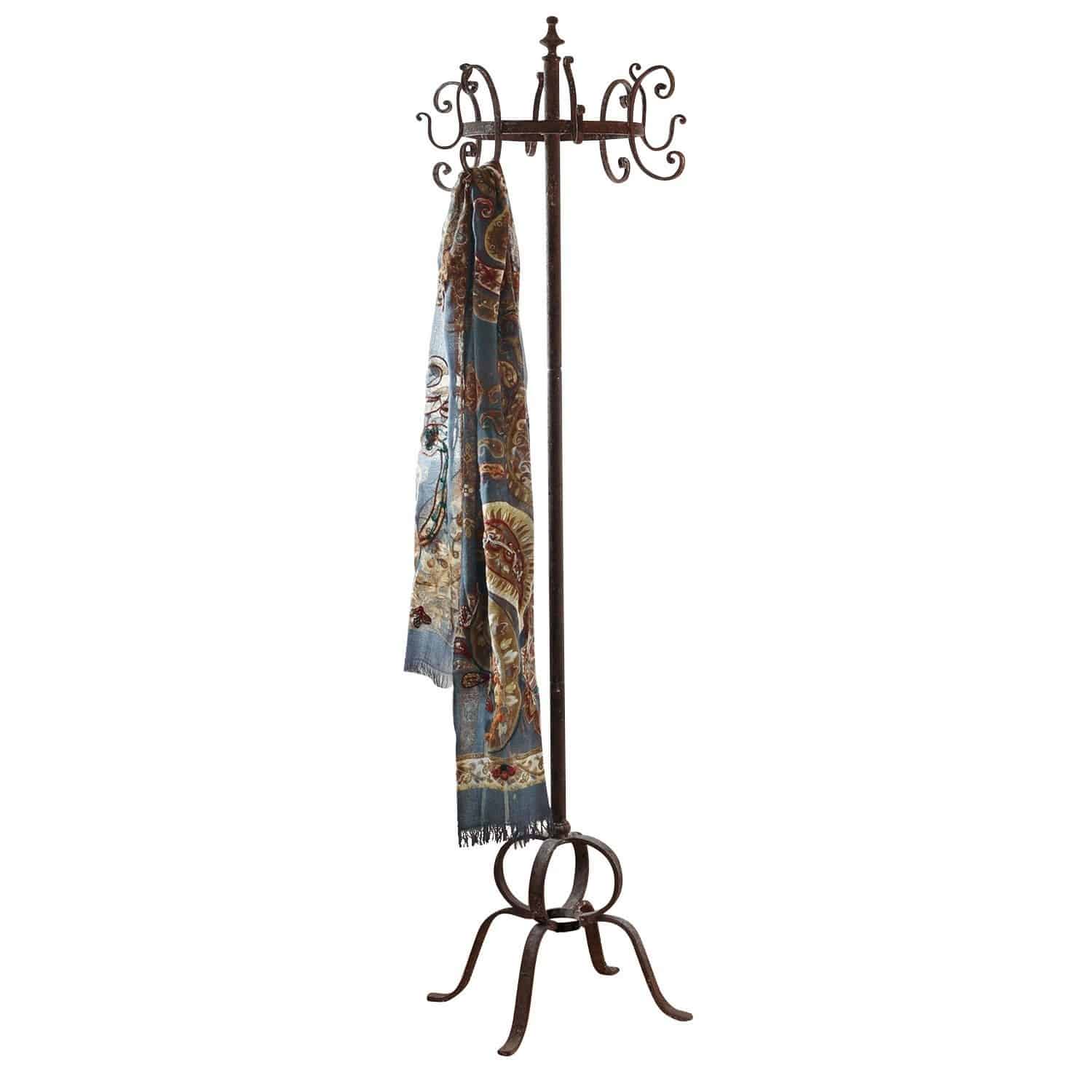Attaccapanni Arlington Attaccapanni in ferro battuto marrone rustico con ganci decorativi e sciarpa colorata