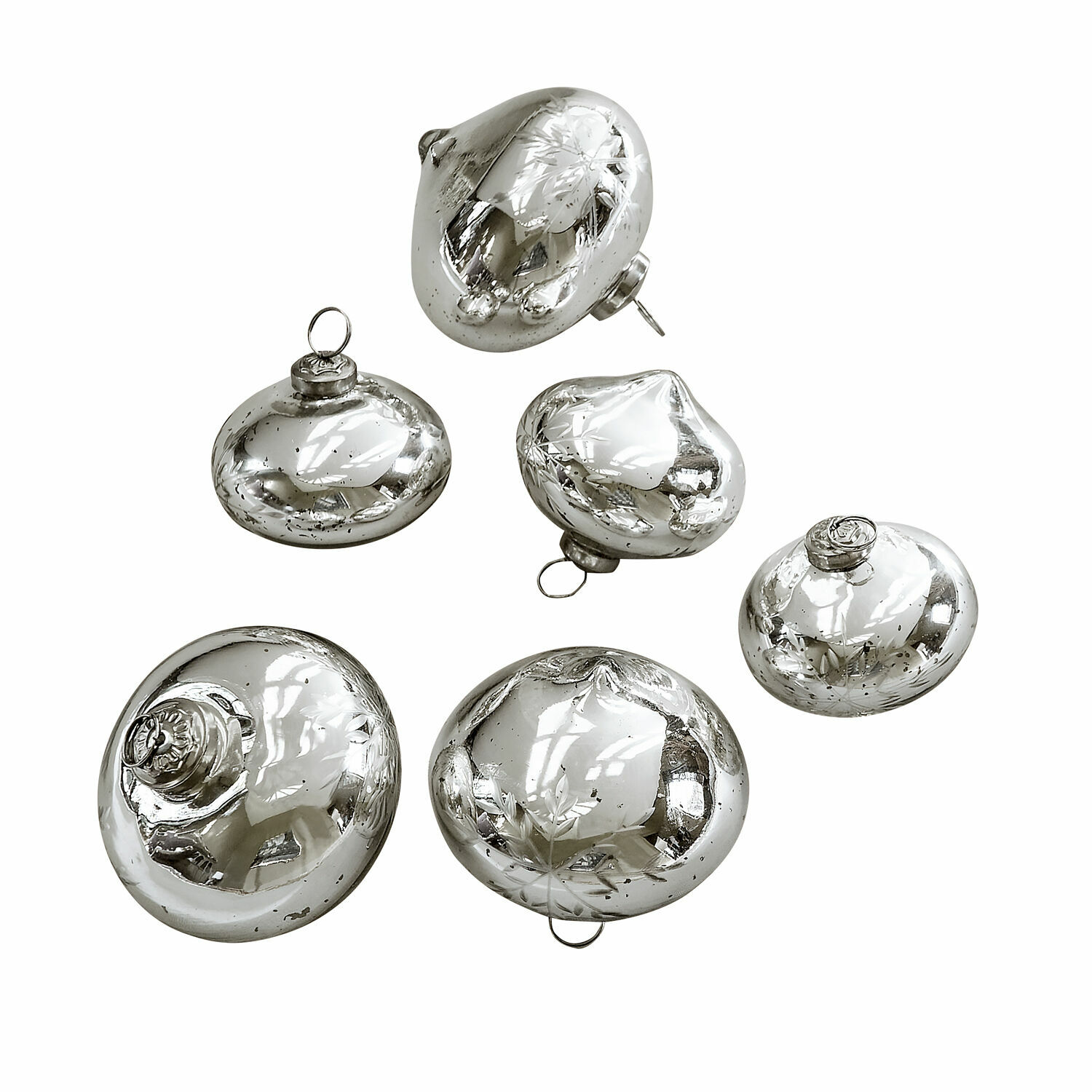 Set di 6 palline natalizie Isaulie Sei decorazioni natalizie in vetro argentato con forme irregolari per l'albero di Natale