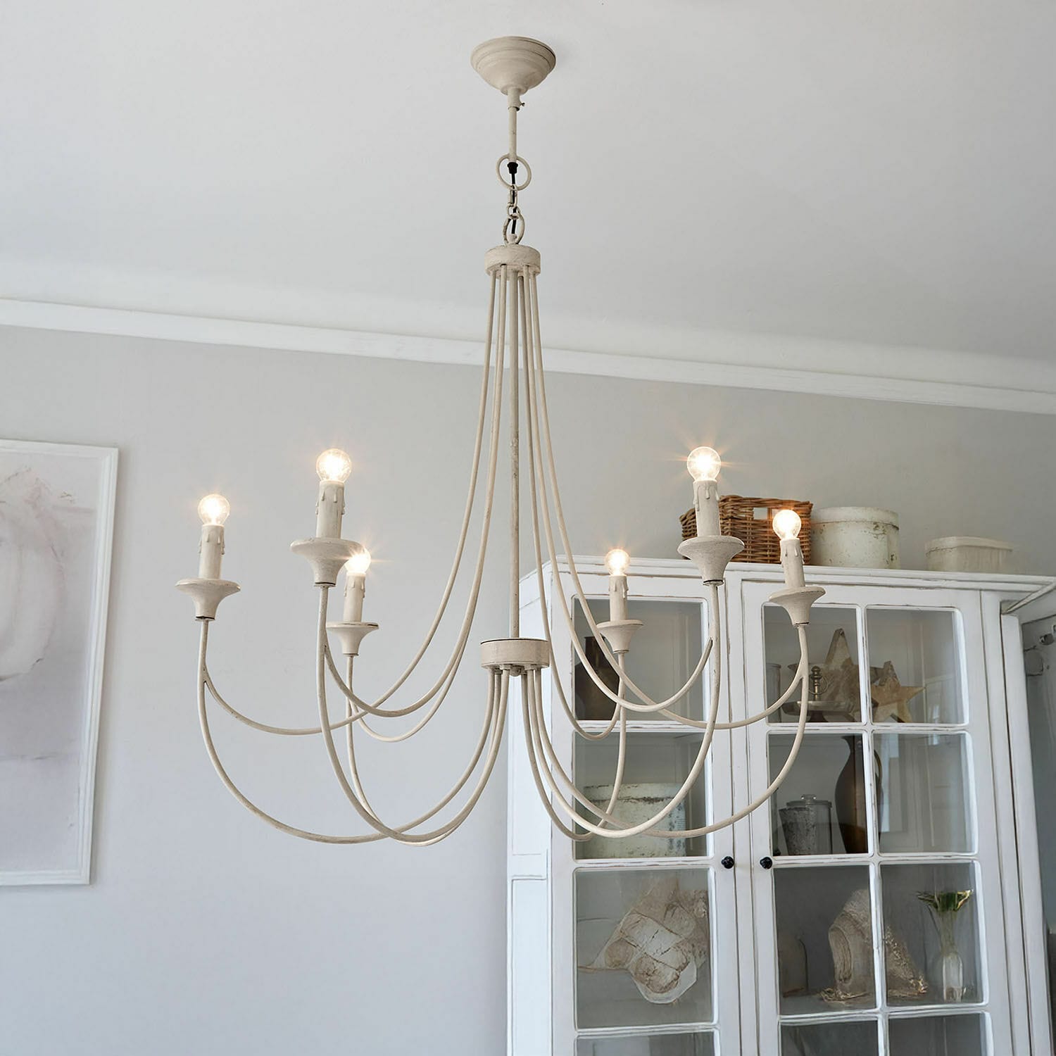 Lampadario Blenhaven Lampadario in metallo bianco con otto lampadine stile vintage per illuminazione soggiorno