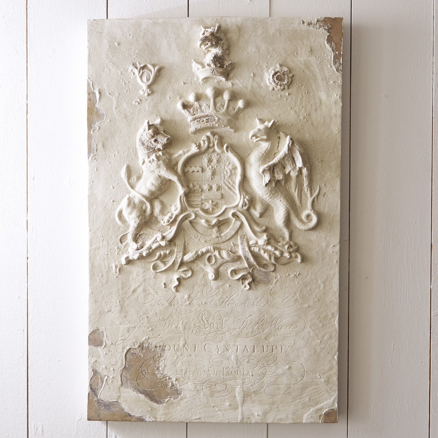 Pannello decorativo Bédeille Piastra decorativa beige con rilievo stemma, stile vintage, decorazione da parete elegante