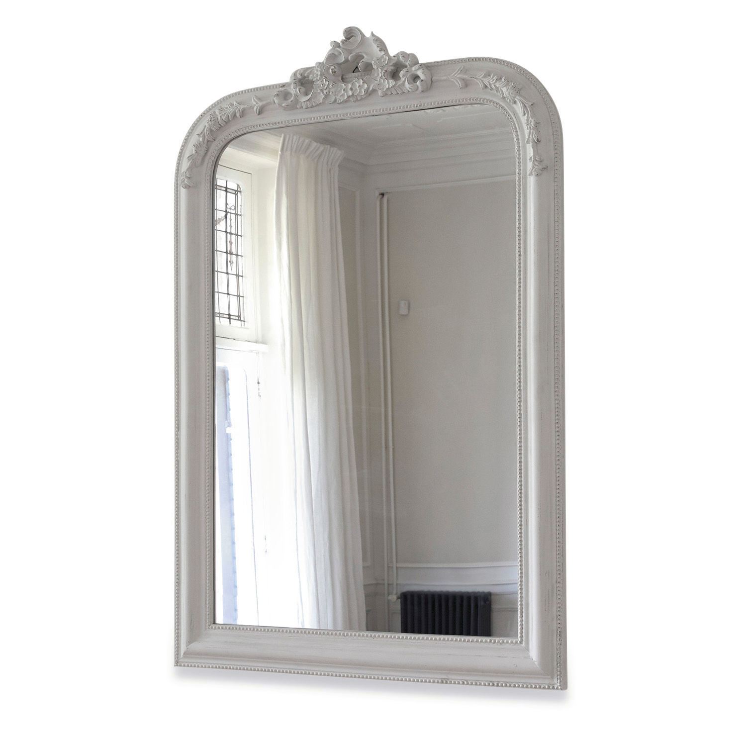 Specchio Aubais Specchio da parete bianco con cornice in legno decorata stile vintage per arredamento