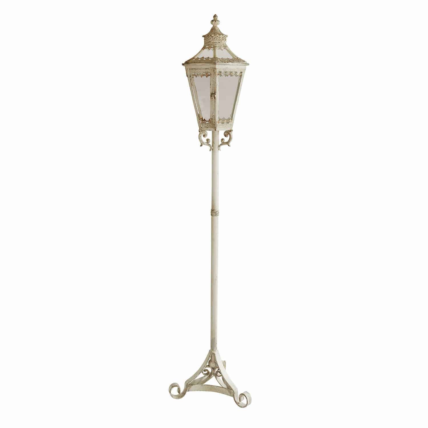 Lanterna Lumière Élysée Lampione da giardino in metallo bianco con dettagli decorativi e pannelli in vetro, illuminazione esterna
