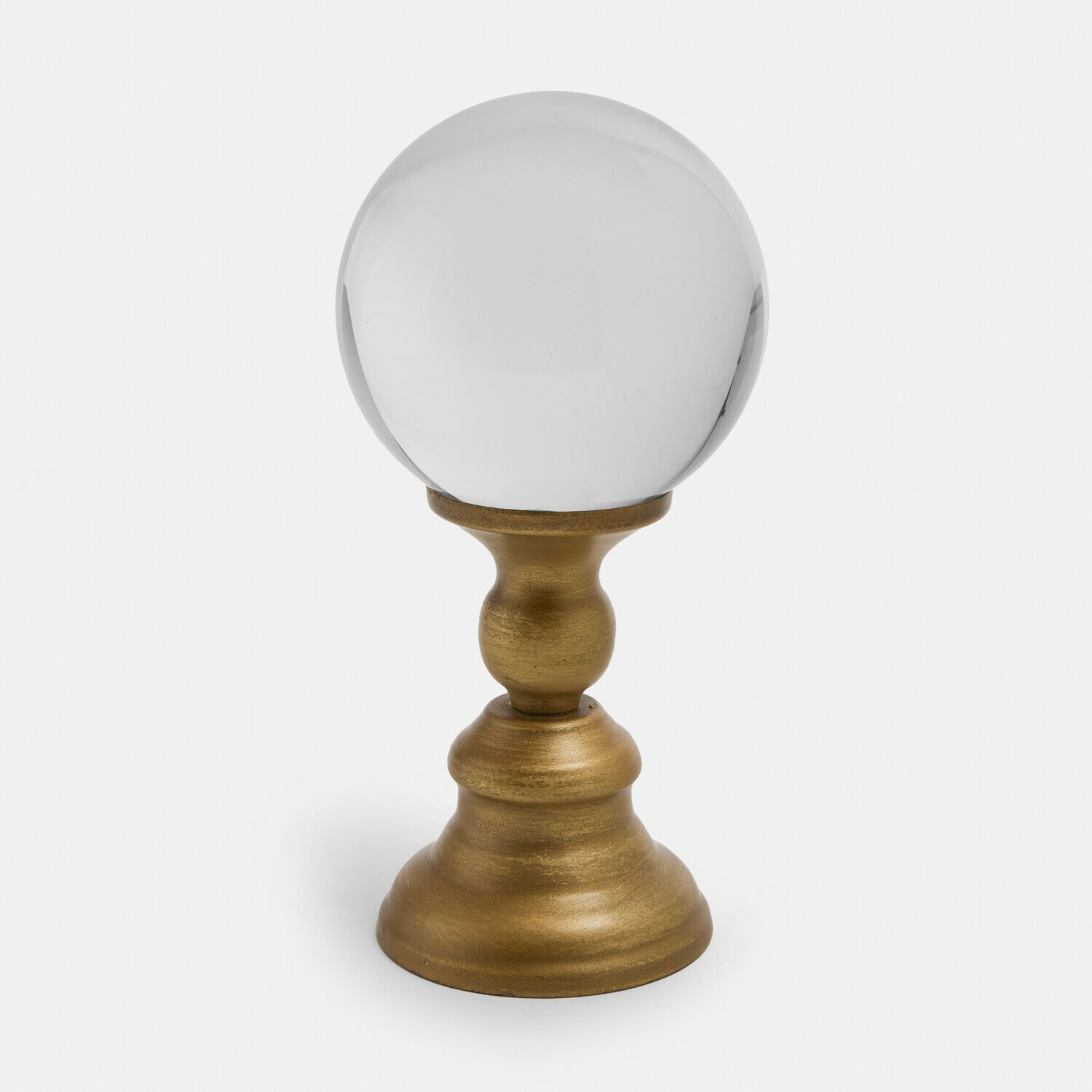 Sfera di vetro trasparente su base in metallo dorato, decorazione per interni elegante