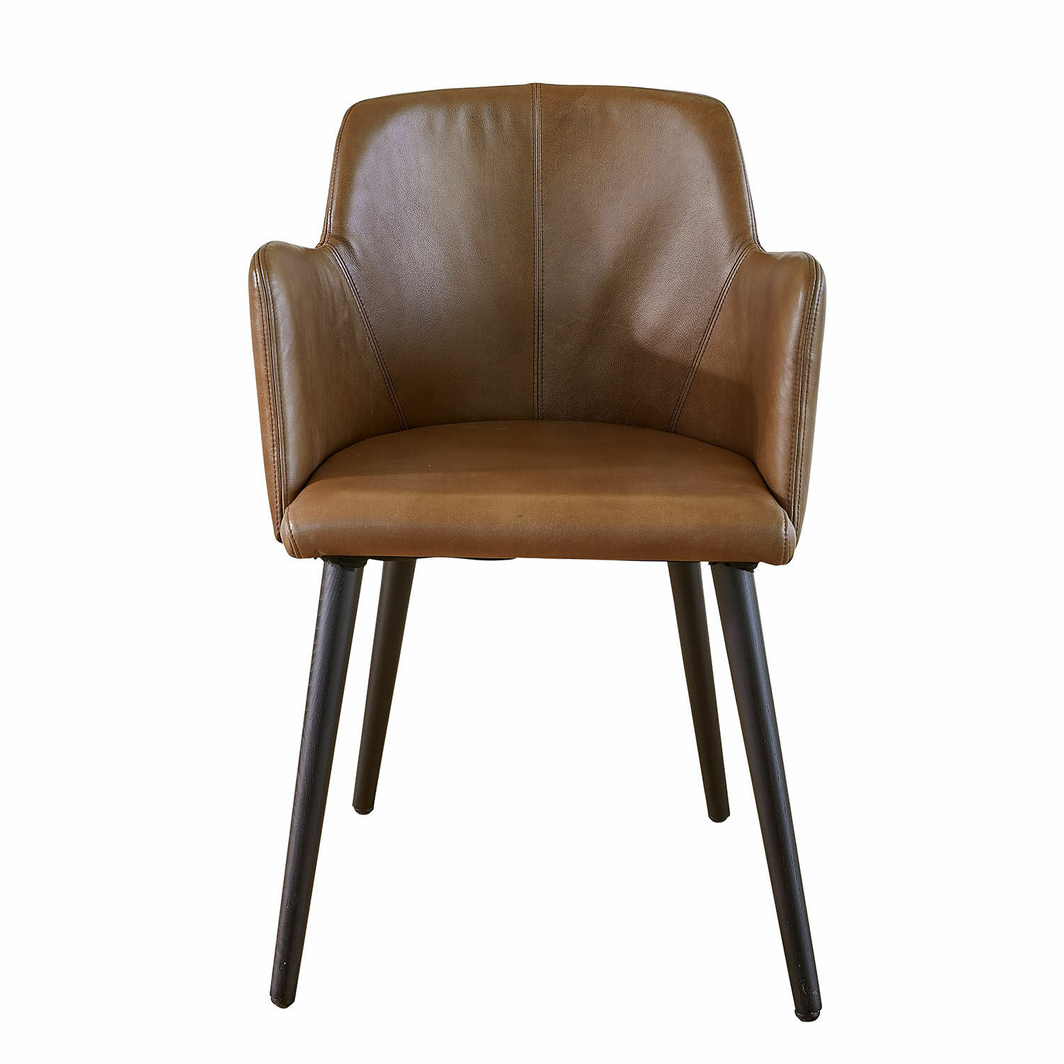 Sedia Zephiron Sedia marrone in ecopelle con gambe nere, comoda per sala da pranzo o ufficio