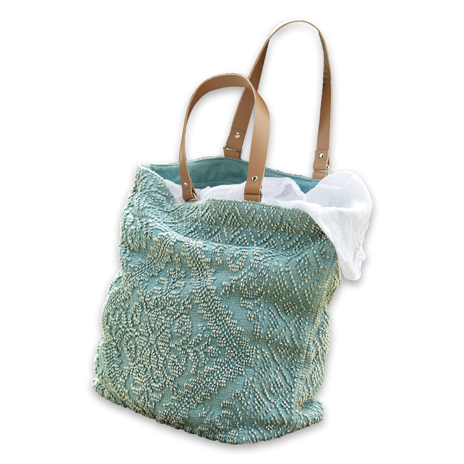 Borsa Vicel Borsa in tessuto blu con manici in ecopelle beige e motivo strutturato