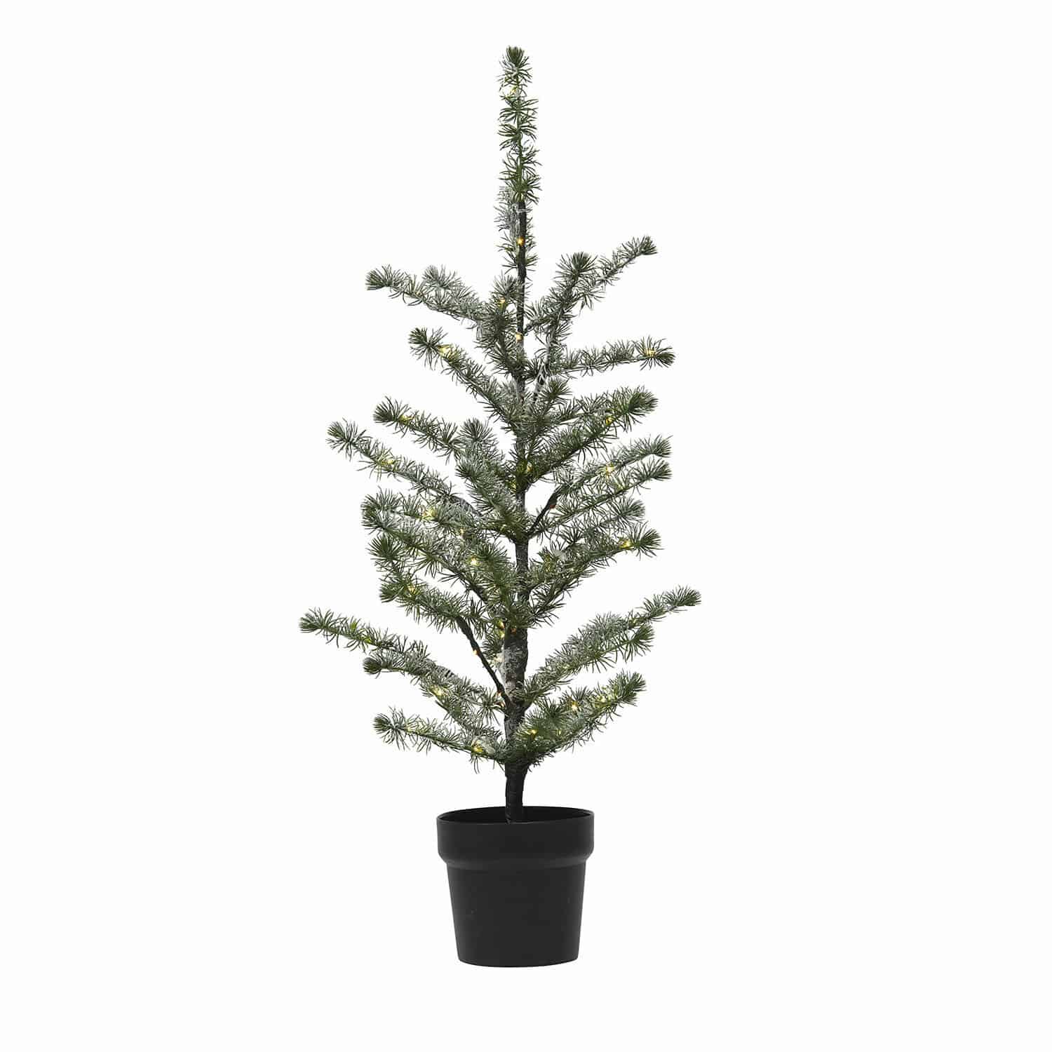 Alberello decorativo Lawrence Albero di Natale artificiale verde in vaso nero con rami sottili e luci LED delicate