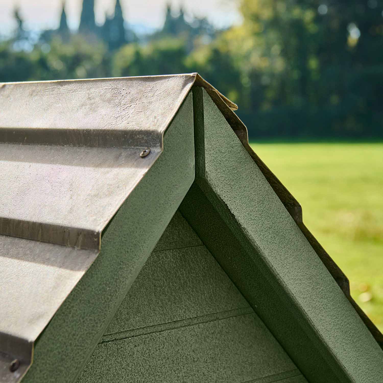 Tetto verde strutturato con copertura metallica in ambiente esterno soleggiato