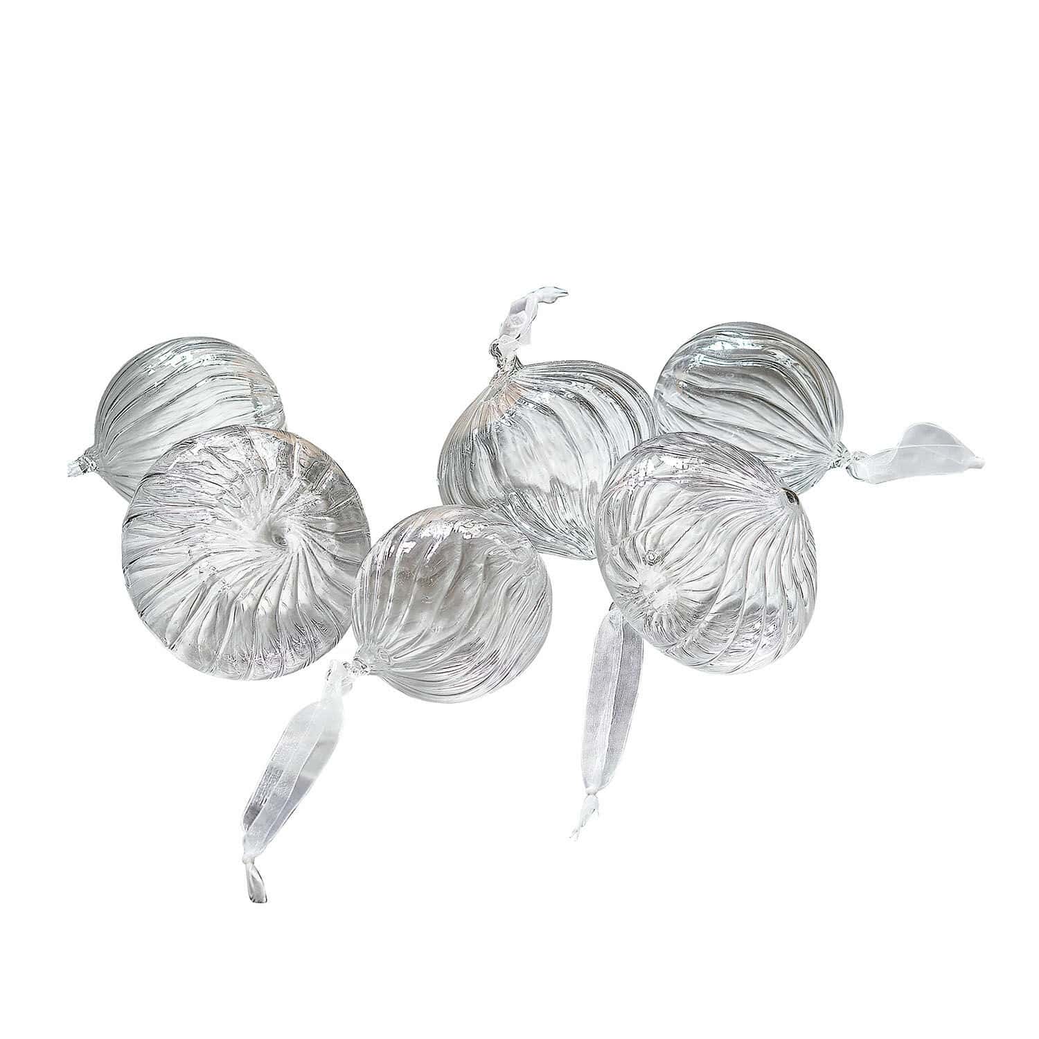 Set di 6 palline di Natale Bavella Decorazioni in vetro trasparente a forma di caramelle con texture, decorazione festiva