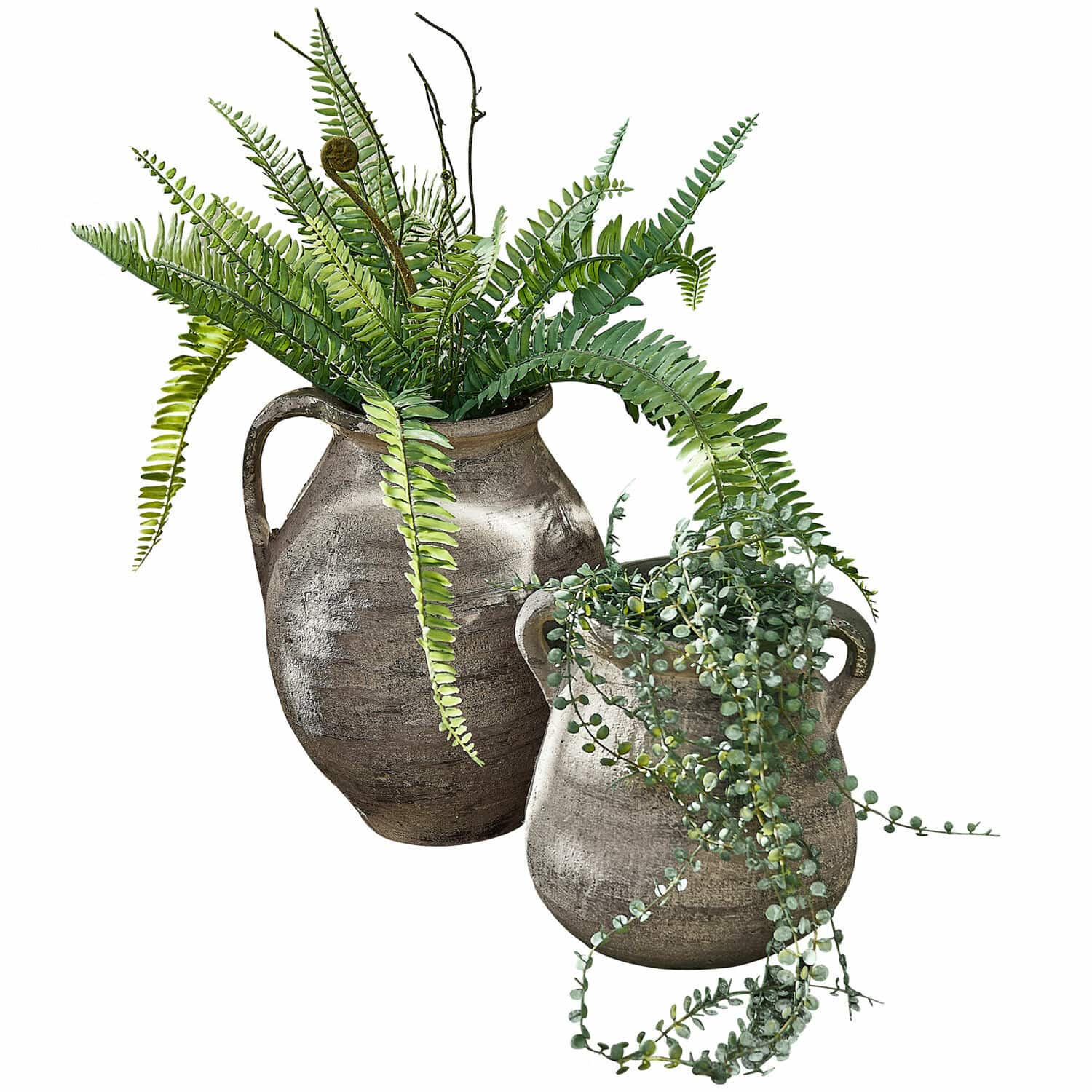 Coppia di vasi Malivon Due vasi in ceramica grigia con piante verdi decorative per interni e giardini