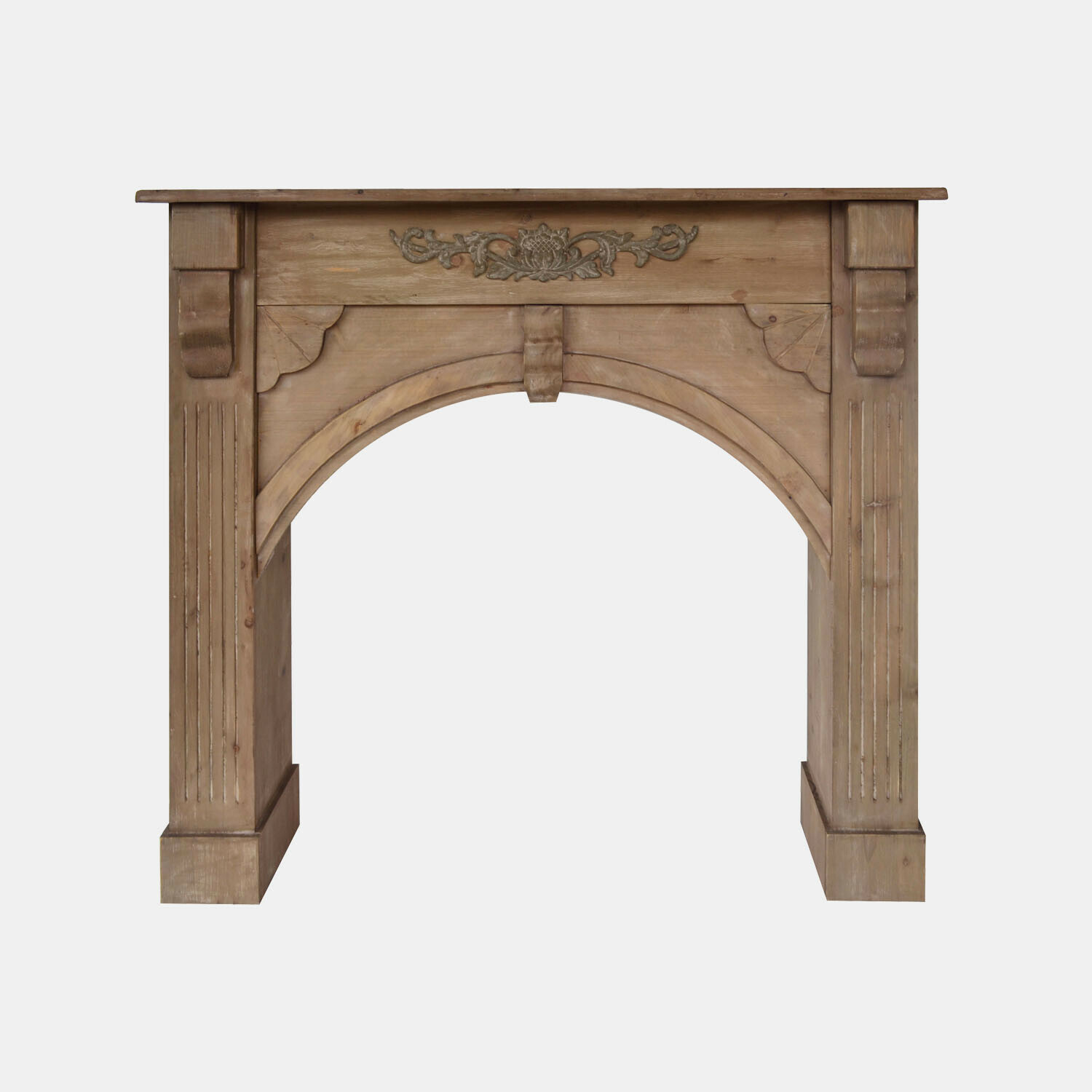 marrone antico Consolle camino Maxwell in legno color marrone antico con intaglio decorativo, stile vintage