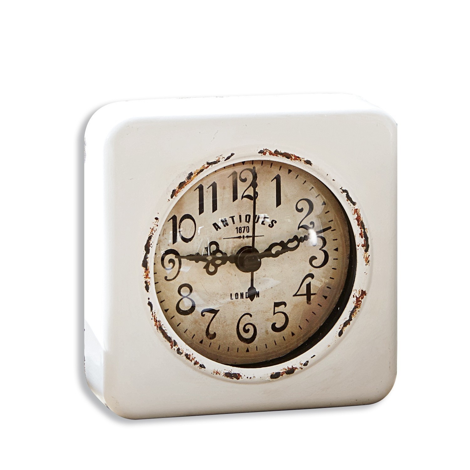 Orologio Gervase Orologio da tavolo vintage con cassa in metallo bianco e quadrante invecchiato con numeri arabi