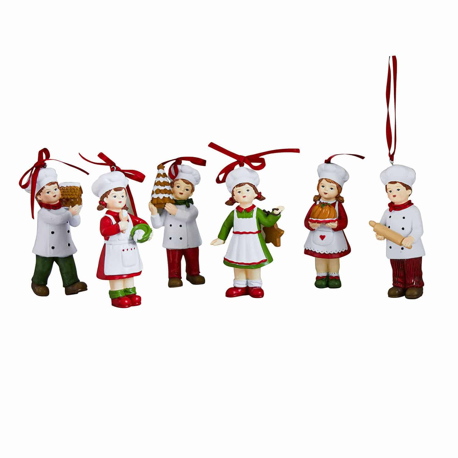 Set di 6 statuine Farzahn Set di sei decorazioni da chef in ceramica con cappelli bianchi e abiti colorati, ornamenti natalizi
