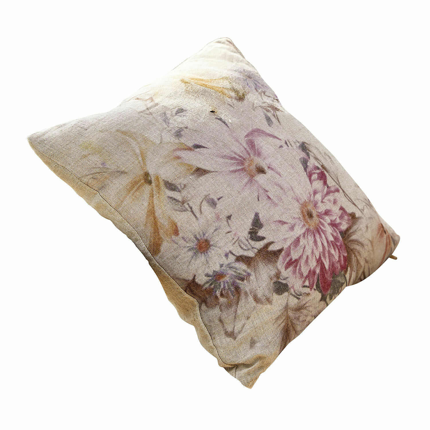 Copricuscino Evie Cuscino decorativo in lino beige con stampa floreale per soggiorno e camera da letto