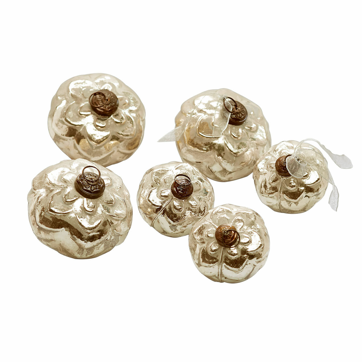 Set di 6 palline di Natale Xilianne Set di sei decorazioni in vetro dorato con ganci marroni, ornamenti natalizi decorativi