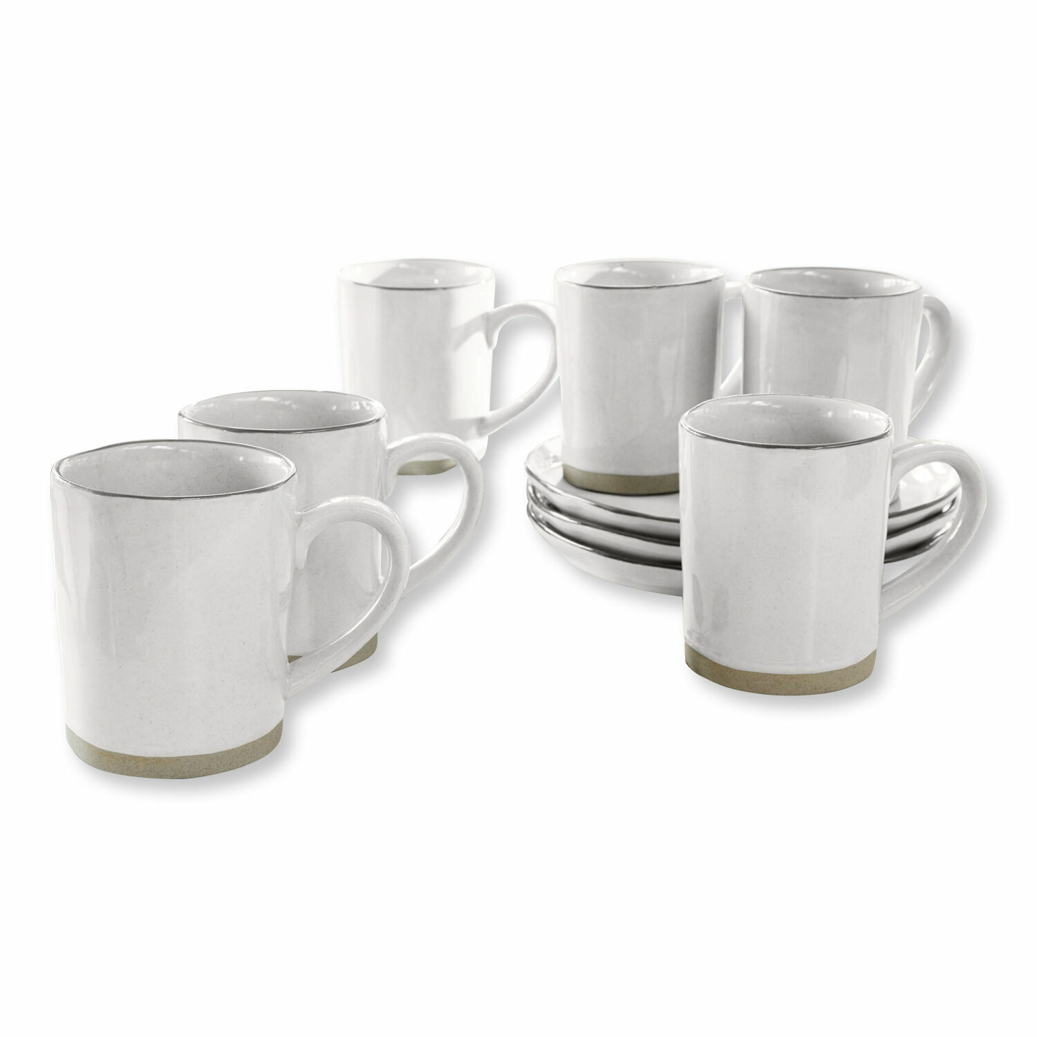 Set di 6 tazze Biarré Set di sei tazze in ceramica bianca con base beige e piattini coordinati per caffè