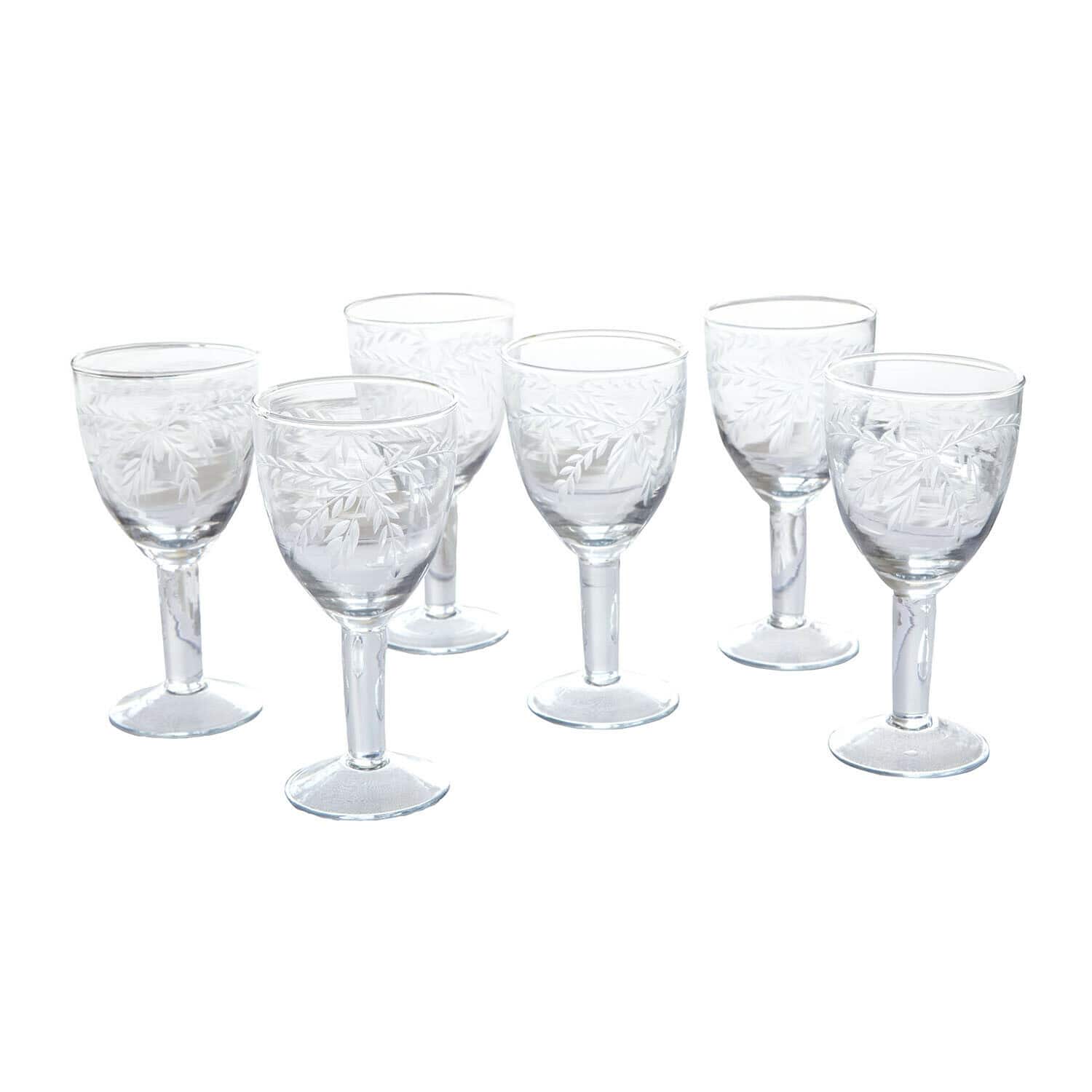 Set di 6 bicchieri Florineau Set di sei bicchieri trasparenti con motivo inciso a foglie per bevande