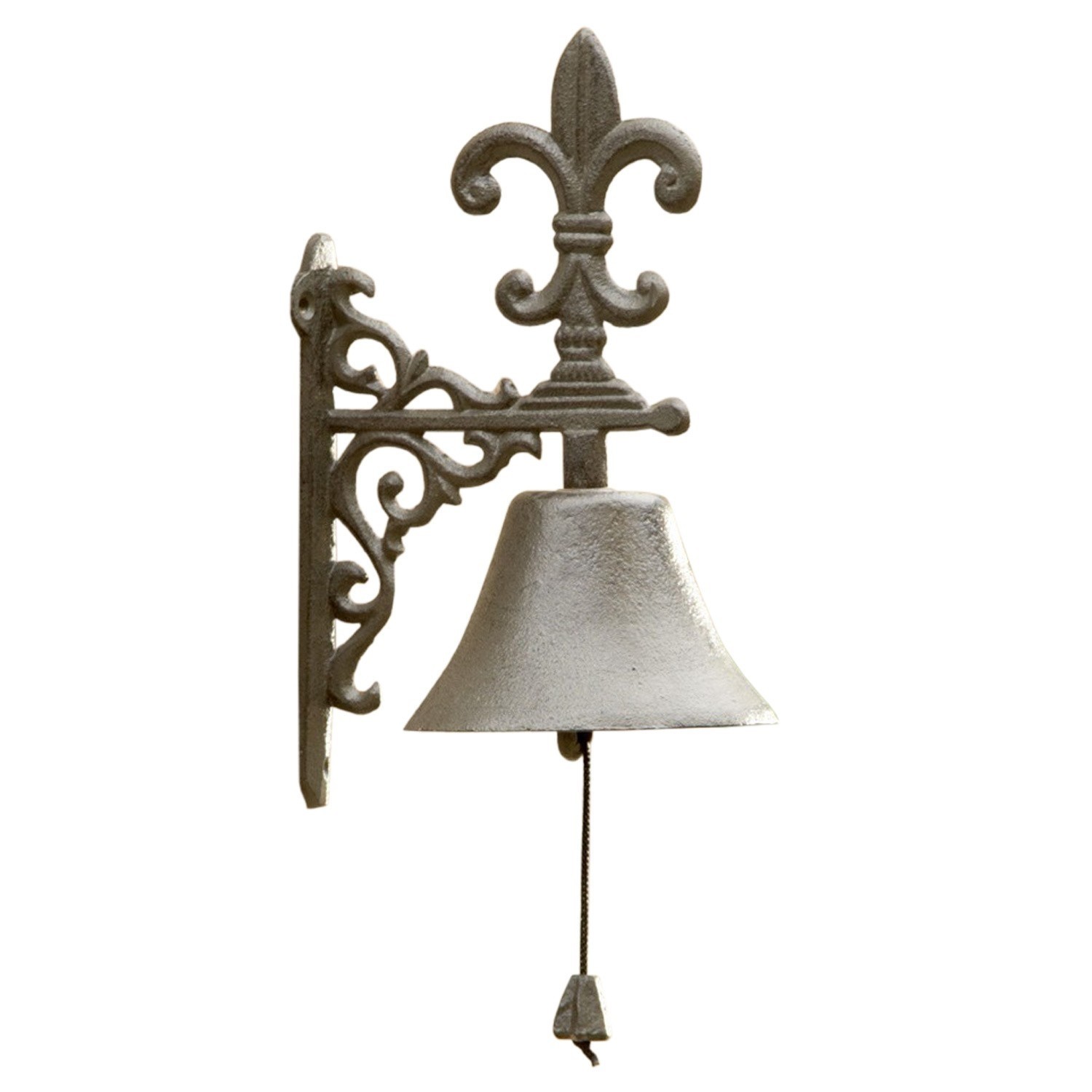 Campanella per la porta Houma Campana da parete decorativa in ghisa grigia con motivo giglio e cordicella per suonare