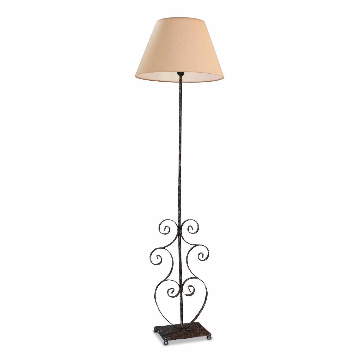 Lampada a stelo Le Havre Lampada da terra con base in metallo nero e paralume beige, design decorativo per soggiorno