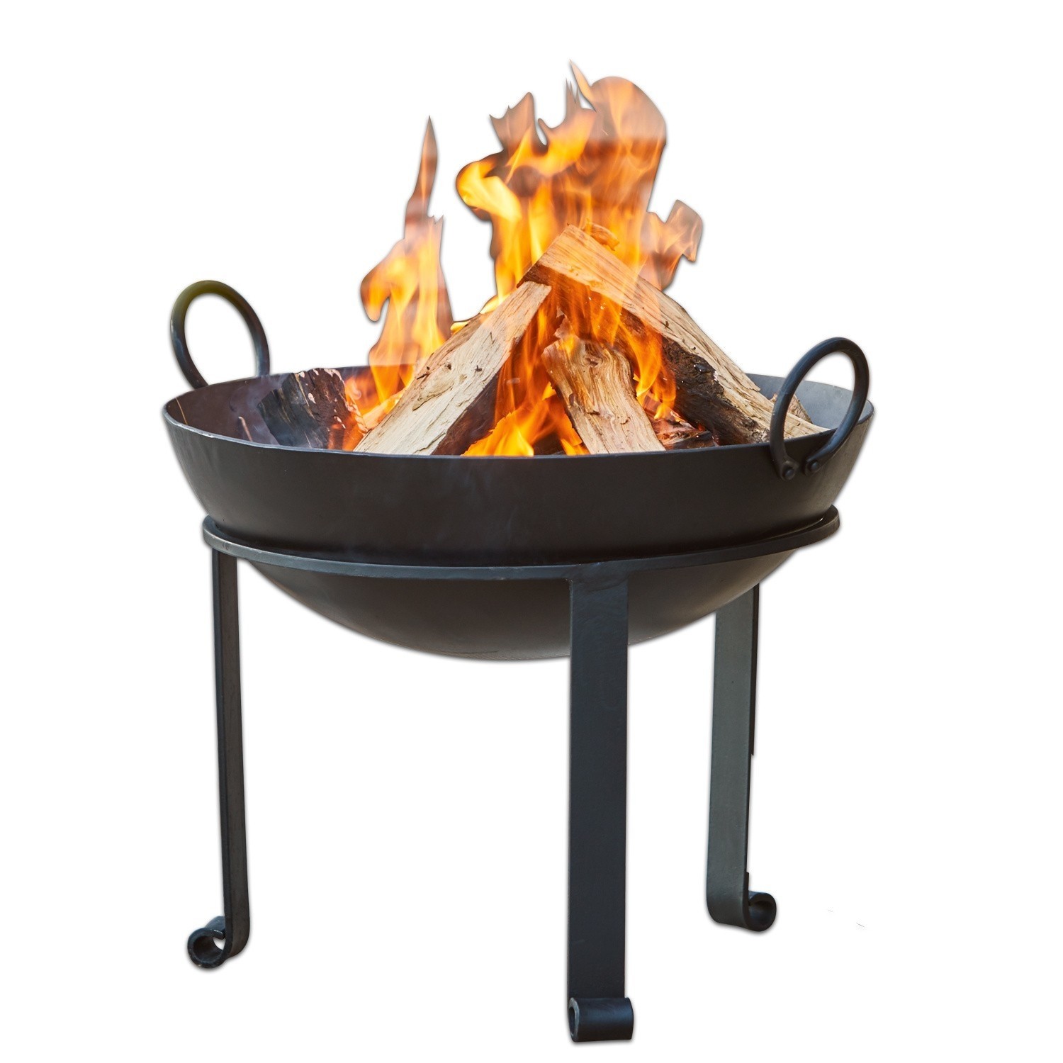 Braciere Harrogate Braciere in metallo nero con tre gambe, legna accesa e fiamme per giardino