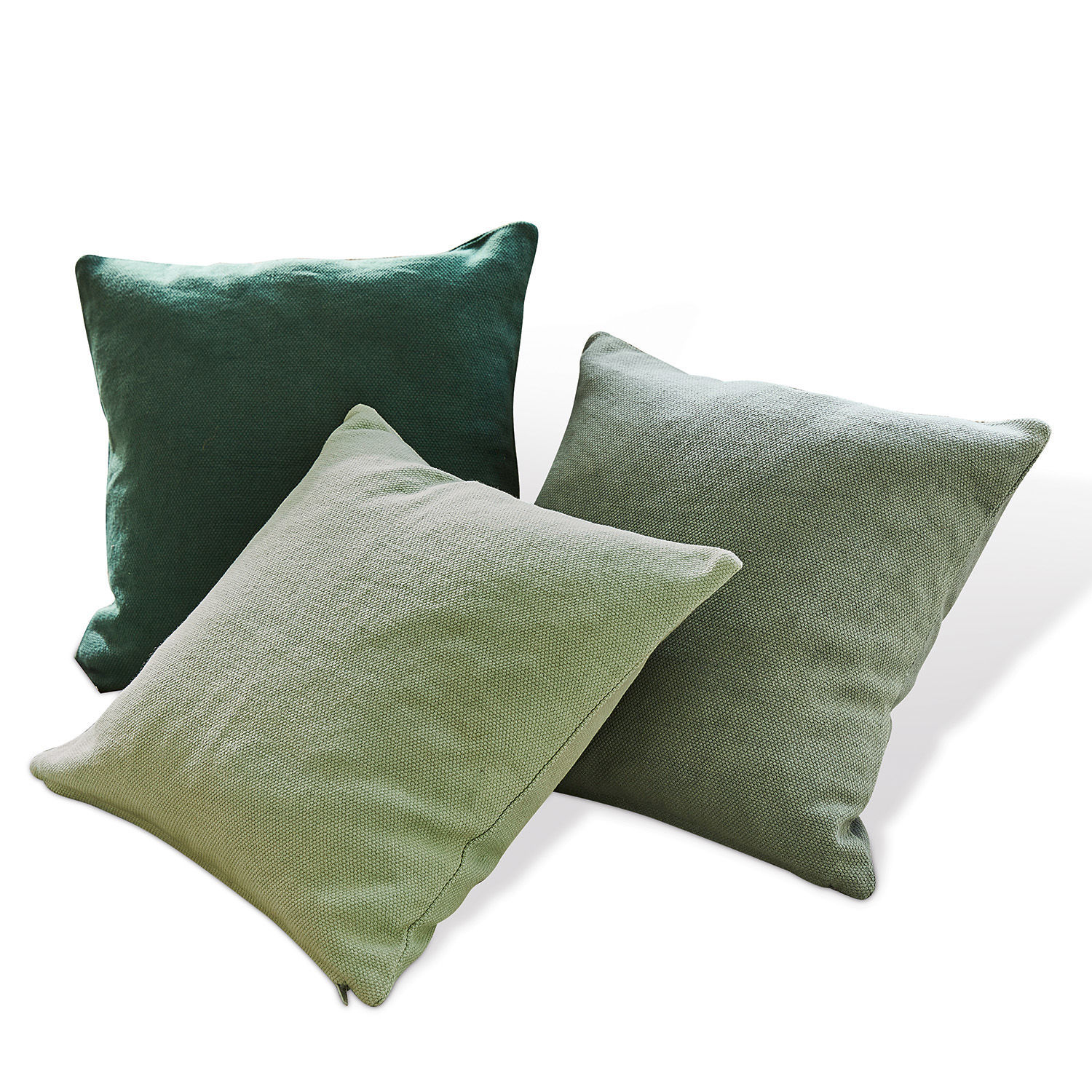 Set di 3 fodere per cuscini Alienor Set di tre cuscini decorativi verdi in tessuto strutturato per soggiorno accogliente