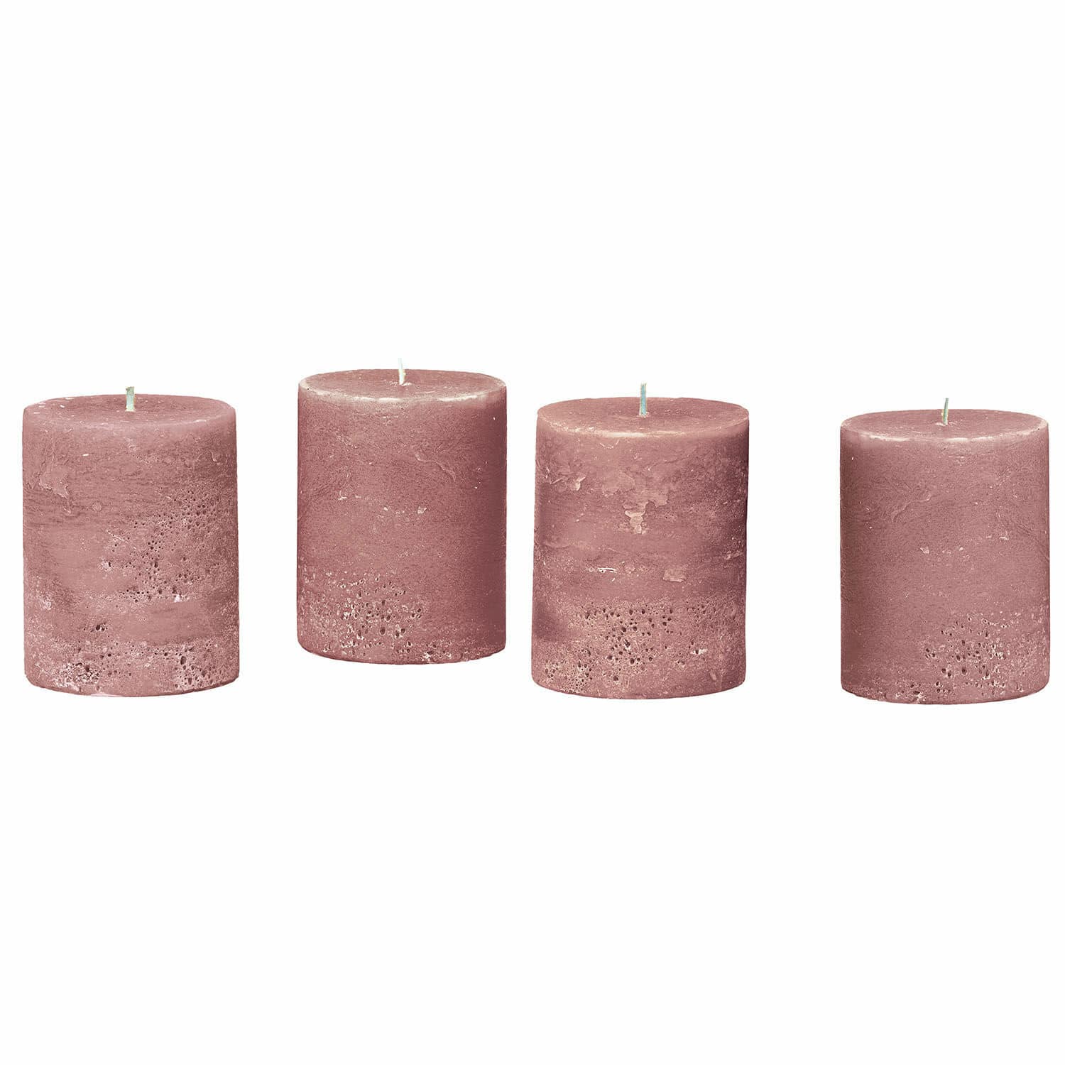 rosa Set di 4 candele rosa in cera con texture rustica, decorazione e atmosfera accogliente