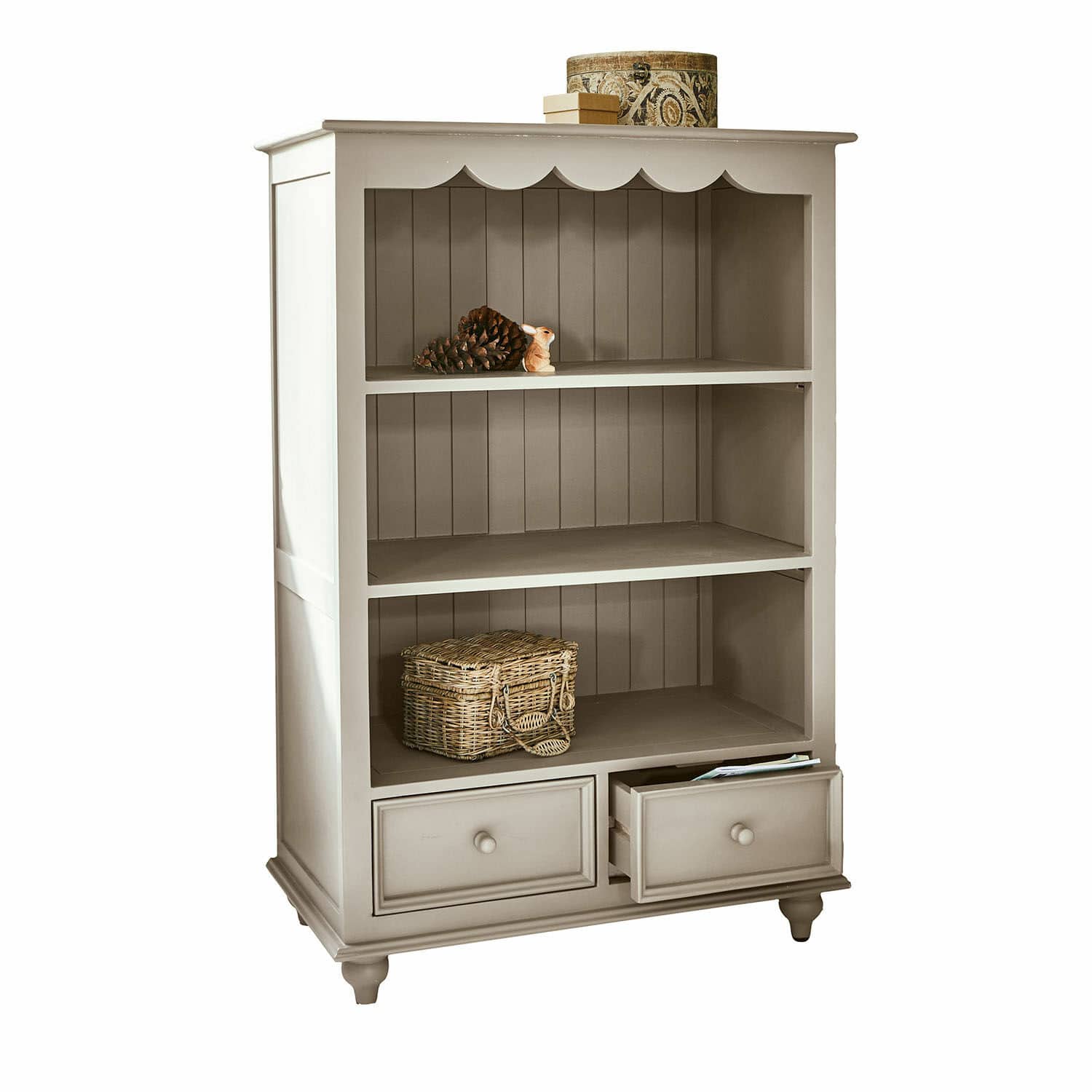 Scaffale Sorvanne Mobile beige in legno con ripiani e cassetti stile vintage per conservazione