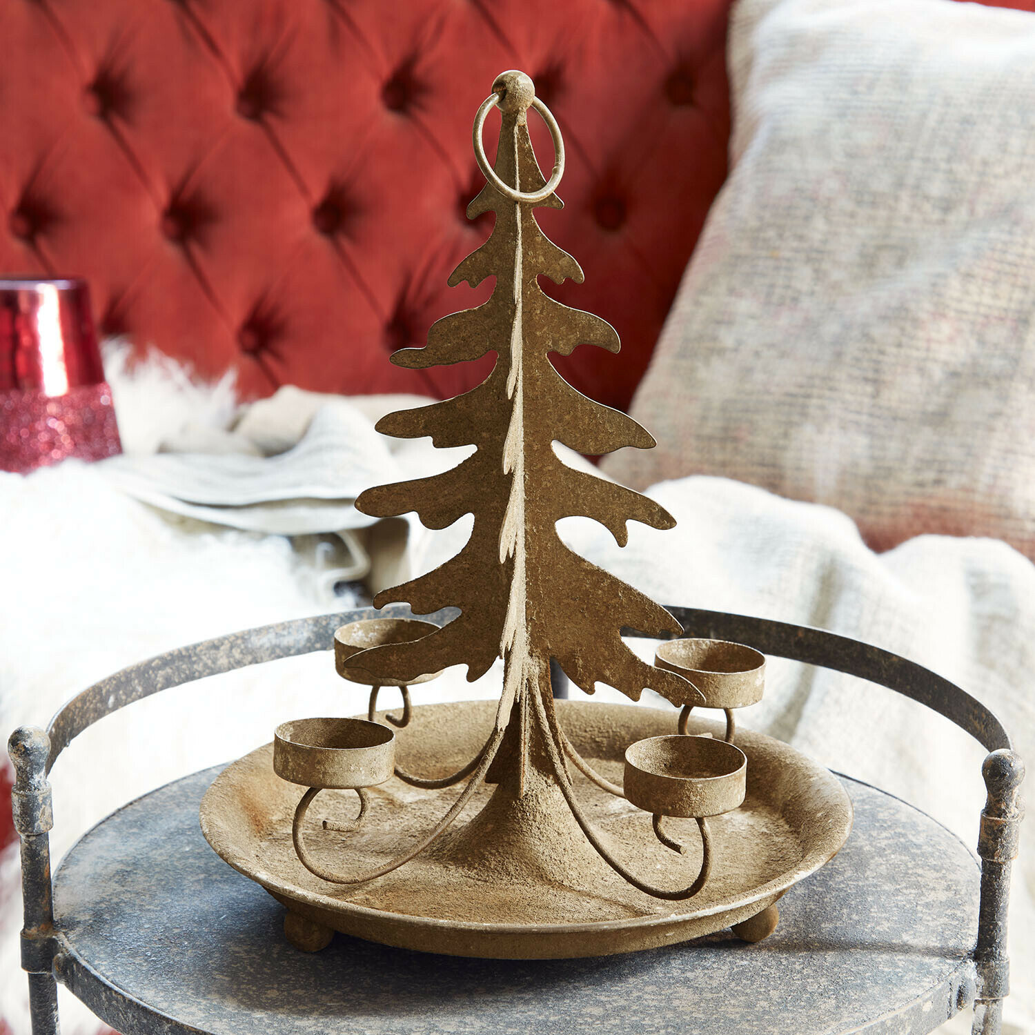 Candeliere Lunvik Portacandele in metallo a forma di albero di Natale color oro antico per quattro candele, decorazione festiva