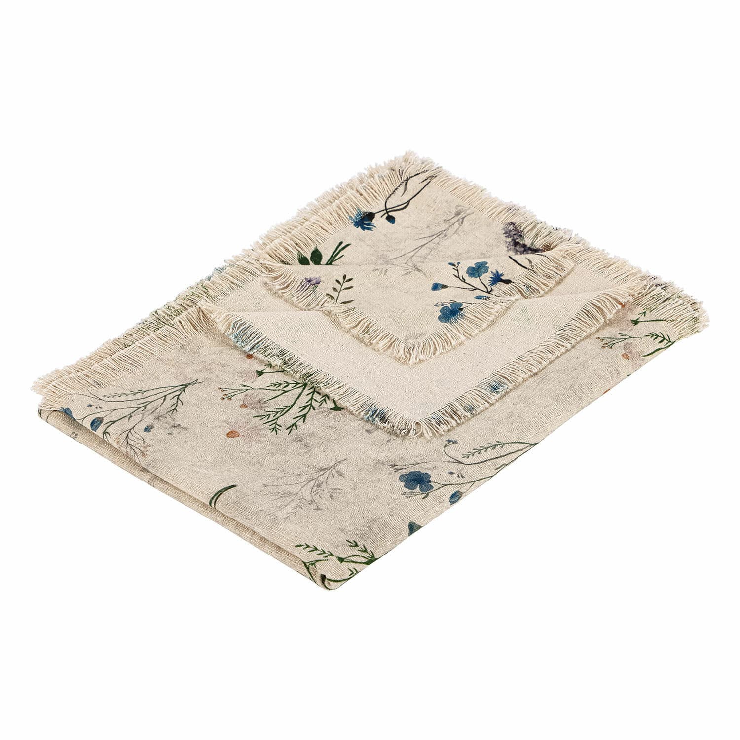 Plaid Cabinda Set di tovaglioli in lino color naturale con stampa floreale e frange, decorazione tavola