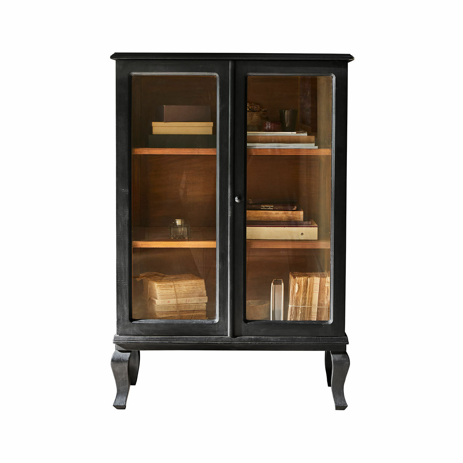 Mobile con ante in vetro Westleigh Vetrina in legno nero con ante in vetro e ripiani per libri e oggetti decorativi
