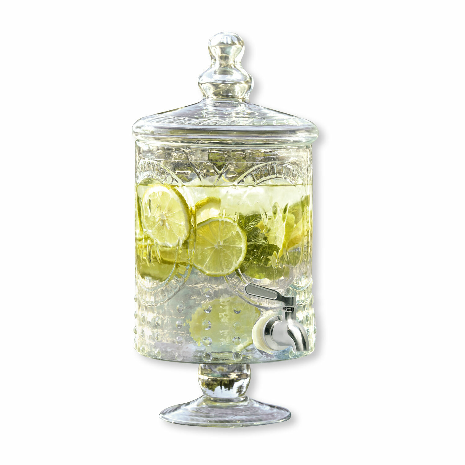 Dispenser di bevande Lys Dispenser per bevande in vetro con coperchio e rubinetto, con fette di limone e menta