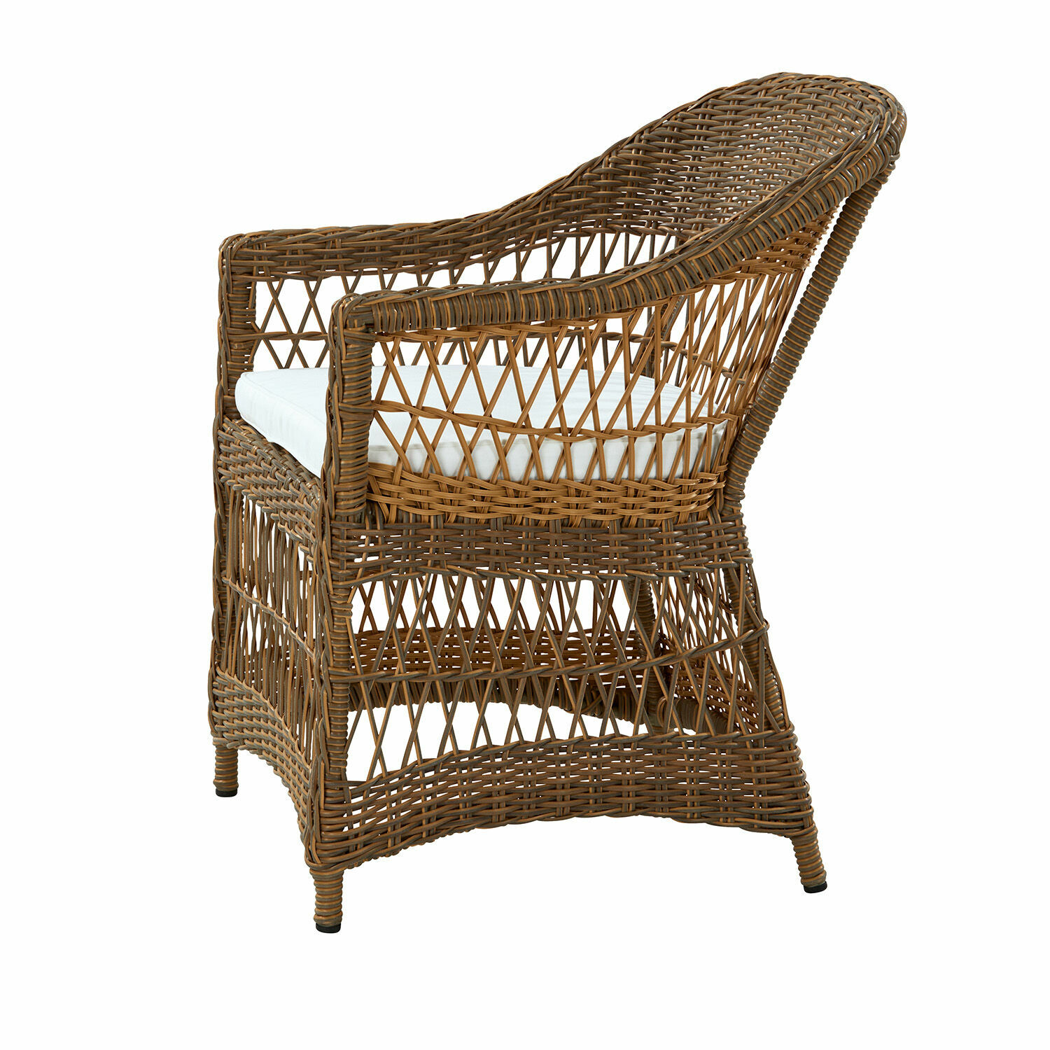 Poltrona Garden Grove Sedia in rattan marrone con cuscino bianco, ideale per soggiorno o giardino