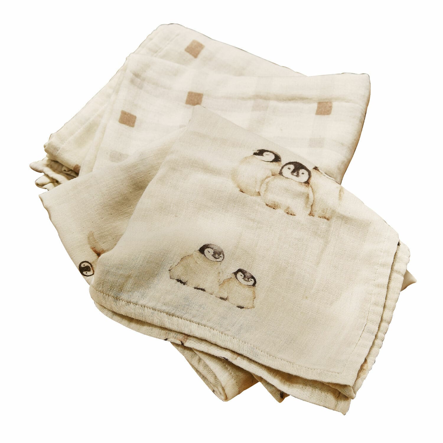 Coppia di teli per bebè Jocienne Coperta in cotone morbido colore crema con stampa pinguini, confortevole e calda per neonati