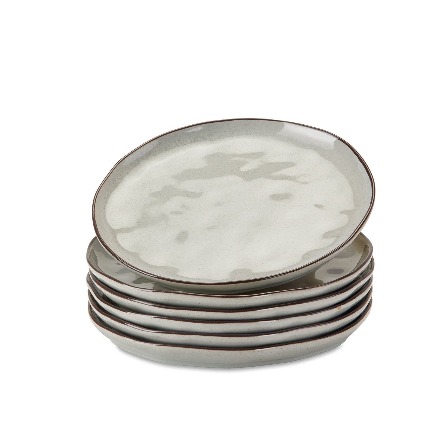 Set di 6 piattini Biarré Set di sei piatti in ceramica crema con bordo marrone per servire i pasti