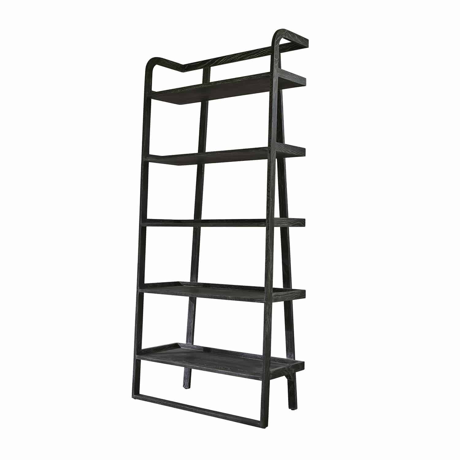 Scaffale Brelanon Libreria nera in legno con cinque ripiani per uno spazio di archiviazione moderno