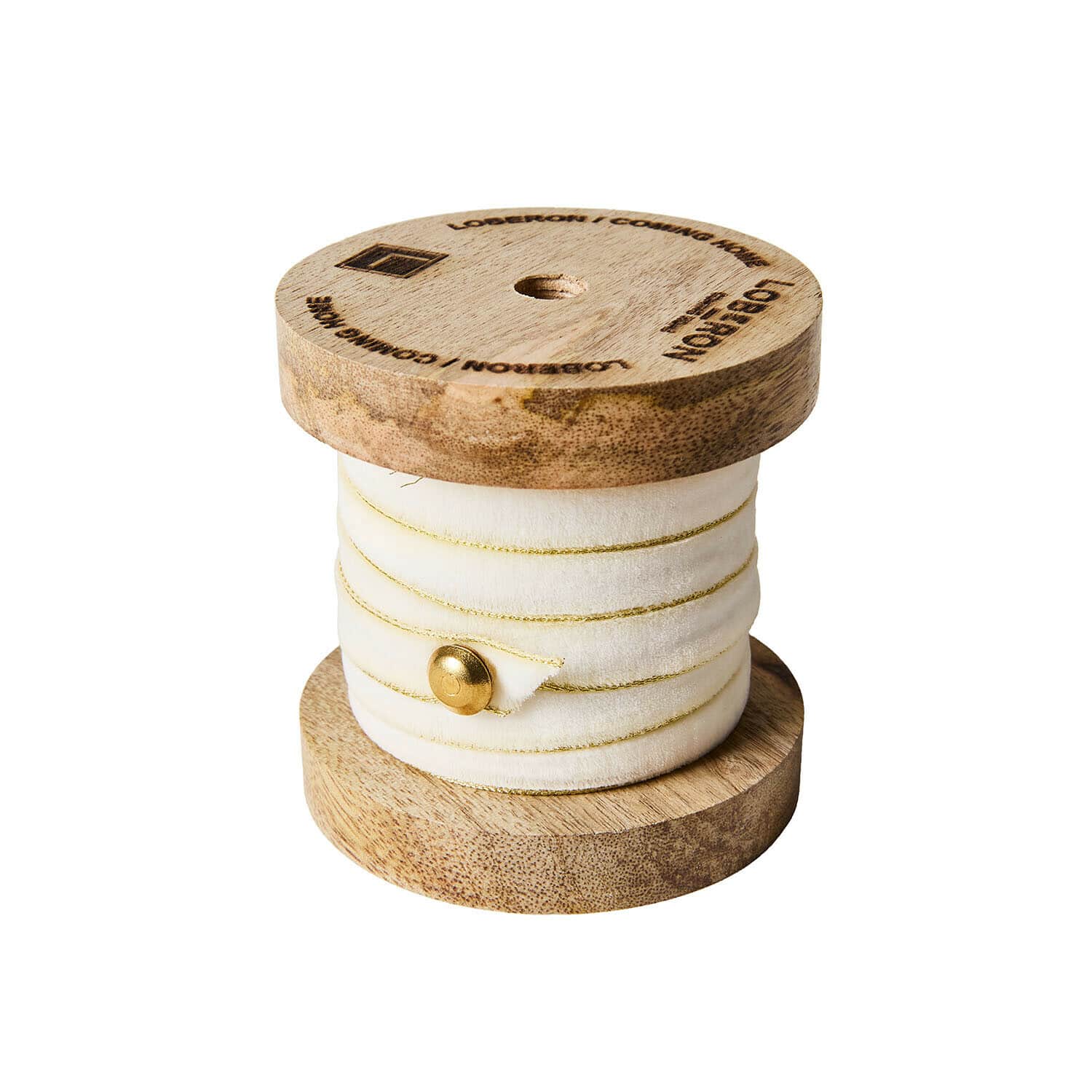crema/oro Nastro in velluto crema con bordo dorato su rocchetto di legno per decorazioni e fai-da-te