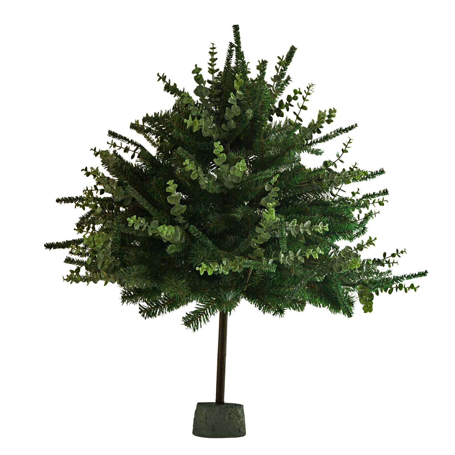 Albero decorativo Talvora Albero decorativo artificiale con aghi verdi e foglie di eucalipto su base in pietra