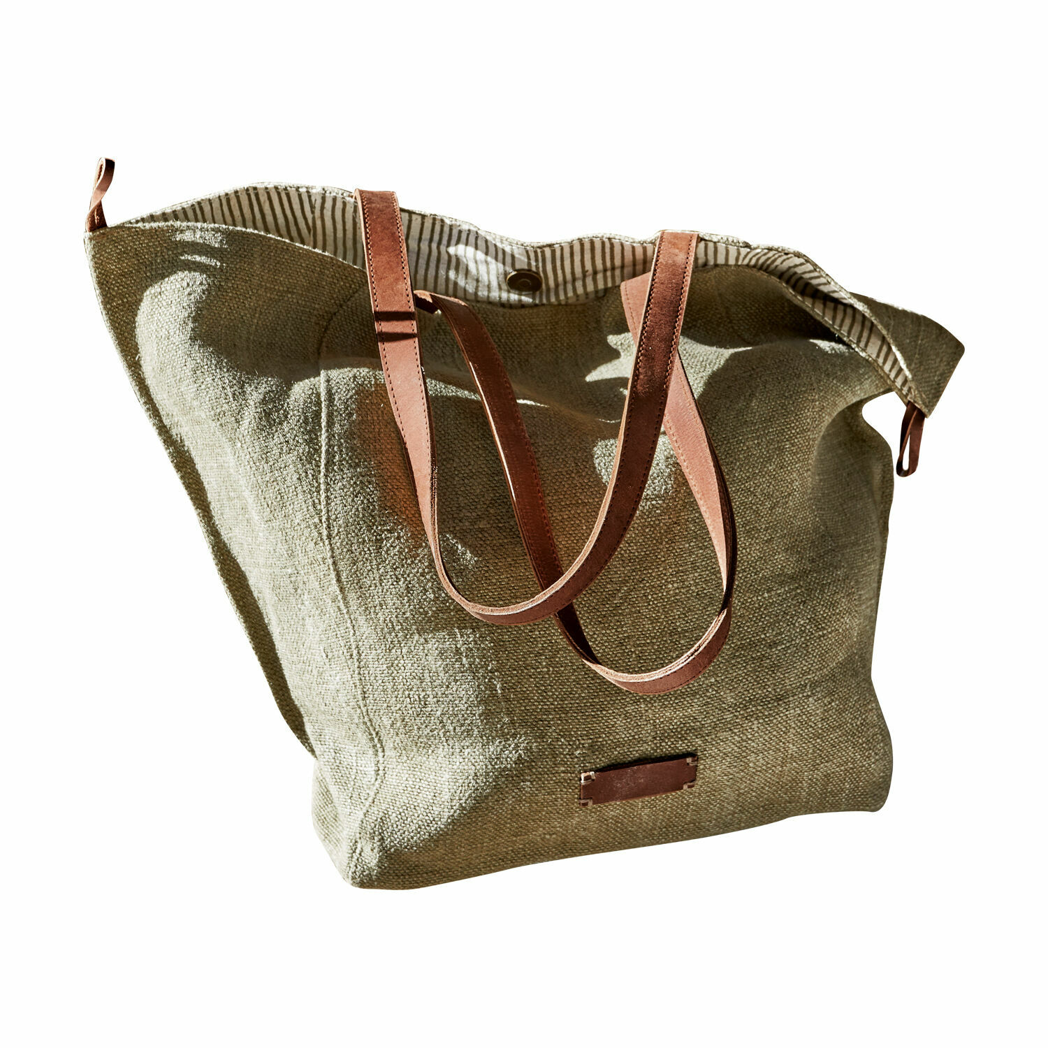 Borsa Soleil Borsa in lino beige con manici e tracolla in pelle marrone, borsa elegante per la spesa